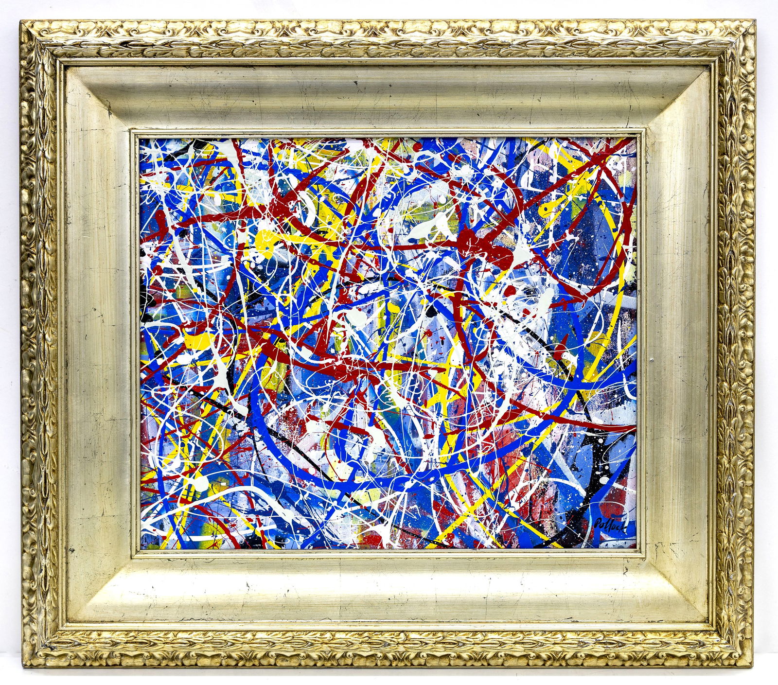 Jackson Pollock (American, 1912-1956) Abstract, Acrylic on Board Painting: Artist, Year, Title: Jackson Pollock (1912–1956), Abstract Drip Painting Origin: USA Medium: Acrylic on board Dimensions: with frame: 34.5" x 31" | without frame