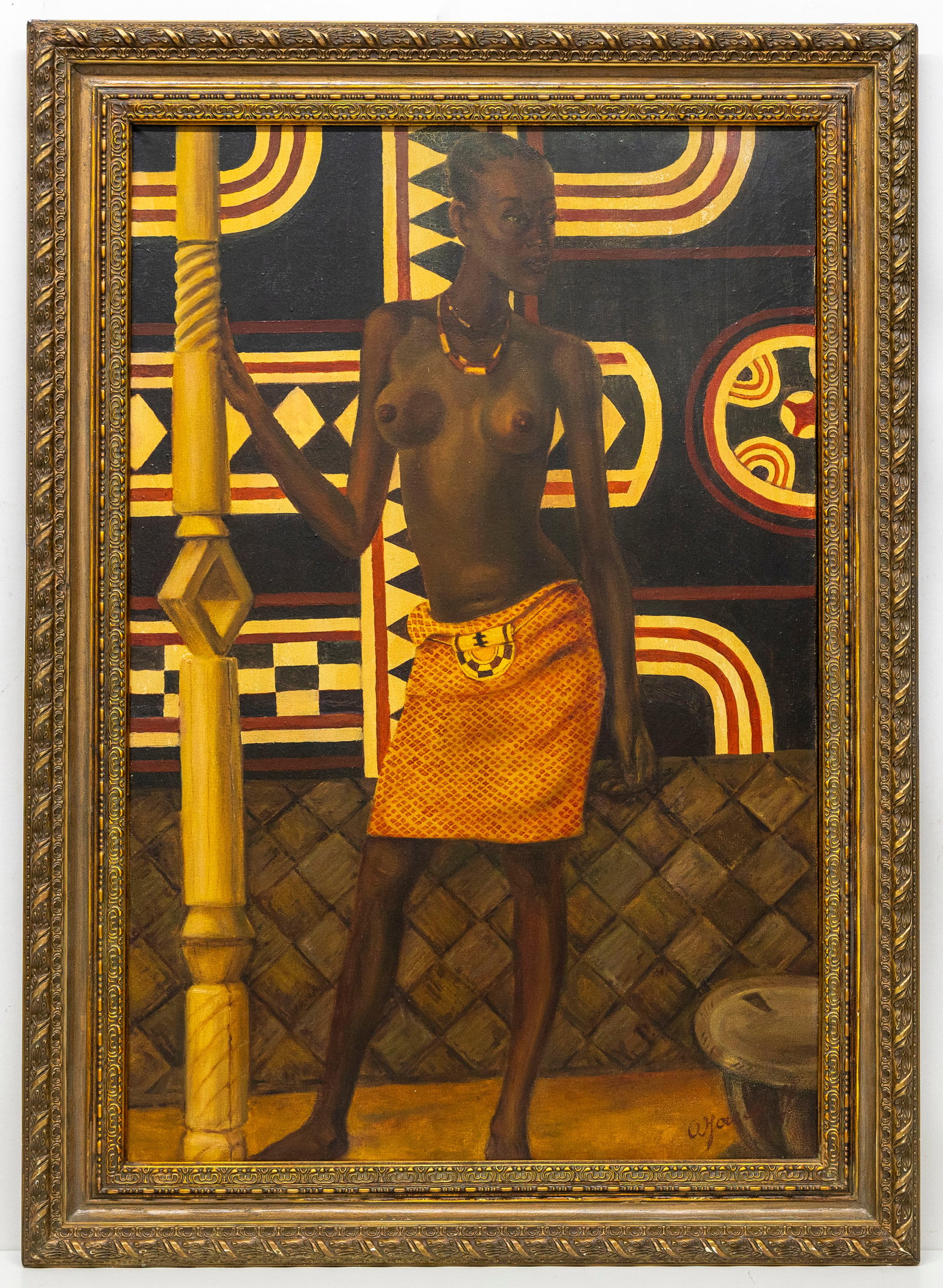 Attr to Alexandre Jacovleff (Russian) Painting African Women, Oil on Canvas: Artist, Year, Title: Attributed to Alexandre Jacovleff (Russian, 1887-1938), African Woman Medium: Oil on canvas Dimensions: Canvas 24 x 36 in (61 x 91.4 cm), Framed 30.5 x 42 in (77.5