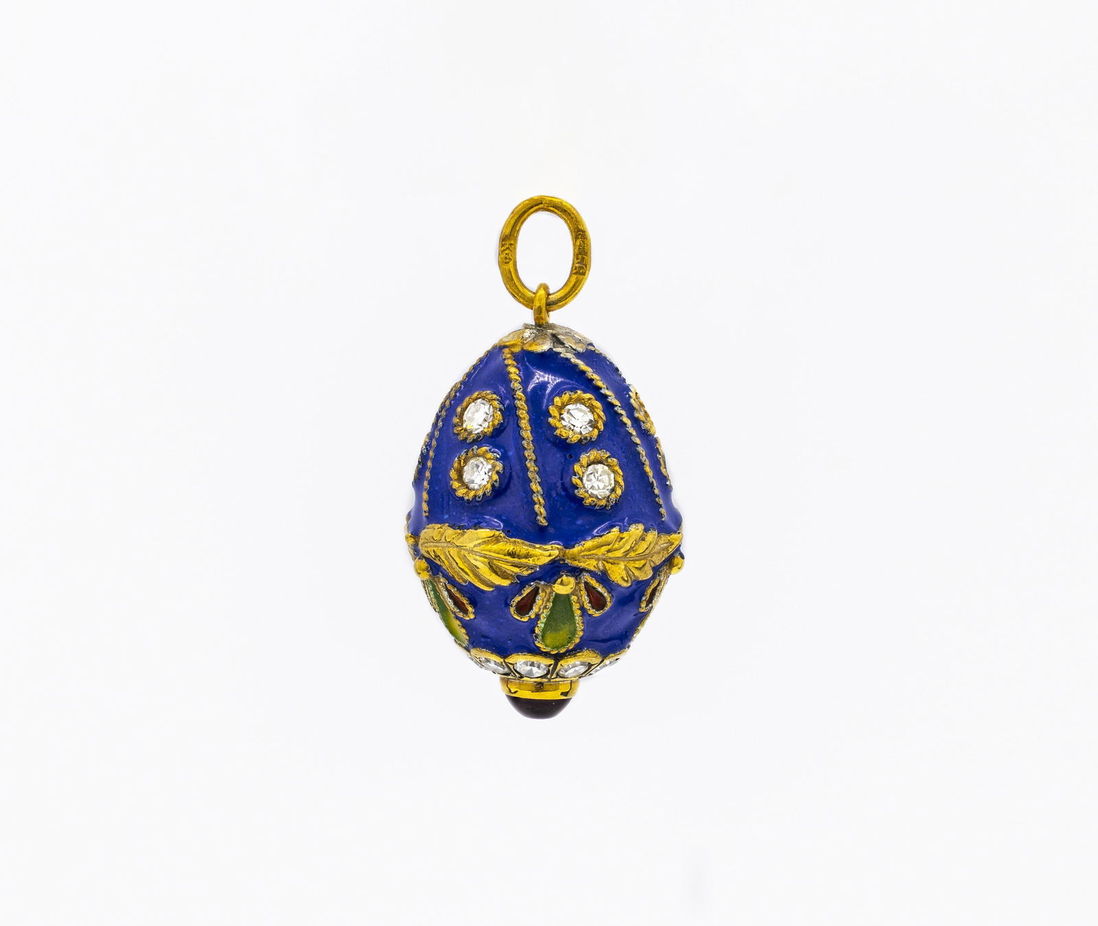 Russian Faberge Era 14K Gold, Silver, Enamel, Diamond & Ruby Egg Pendant (1 of 6)