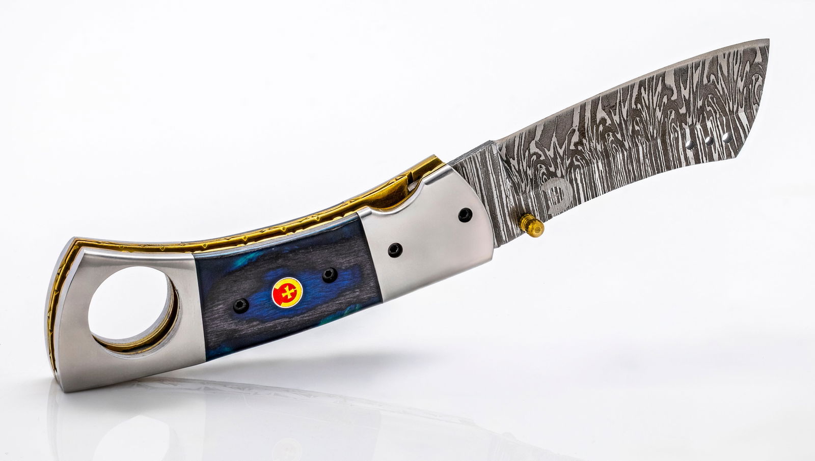 Custom Damascus Folding Cigar Knife Leather Sheath, 3.5" blade (1 of 7)