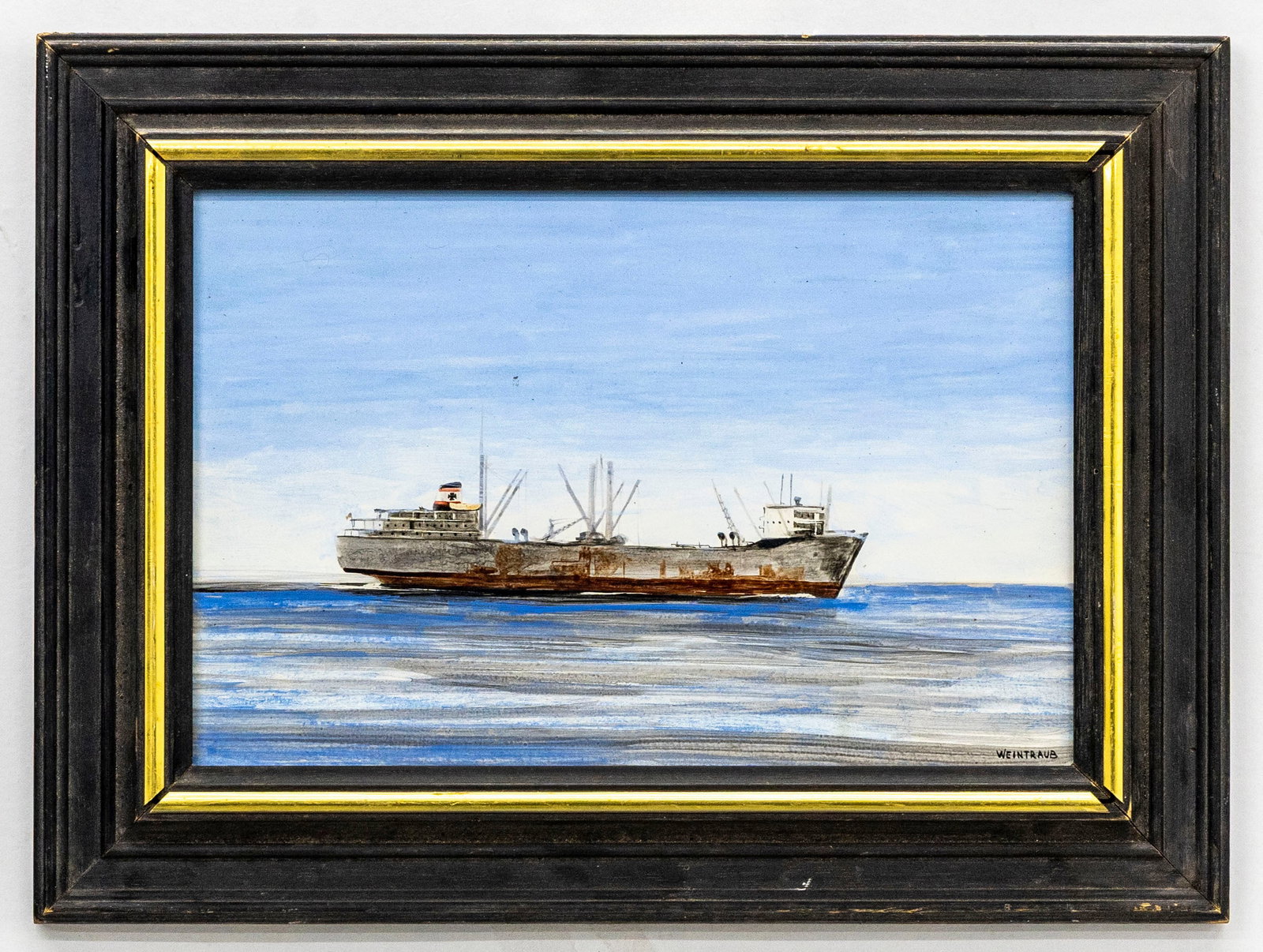 Herbert Weintraub (American, 1934-2019) Cargo Ship at Sea, Oil on Board Painting (1 of 5)