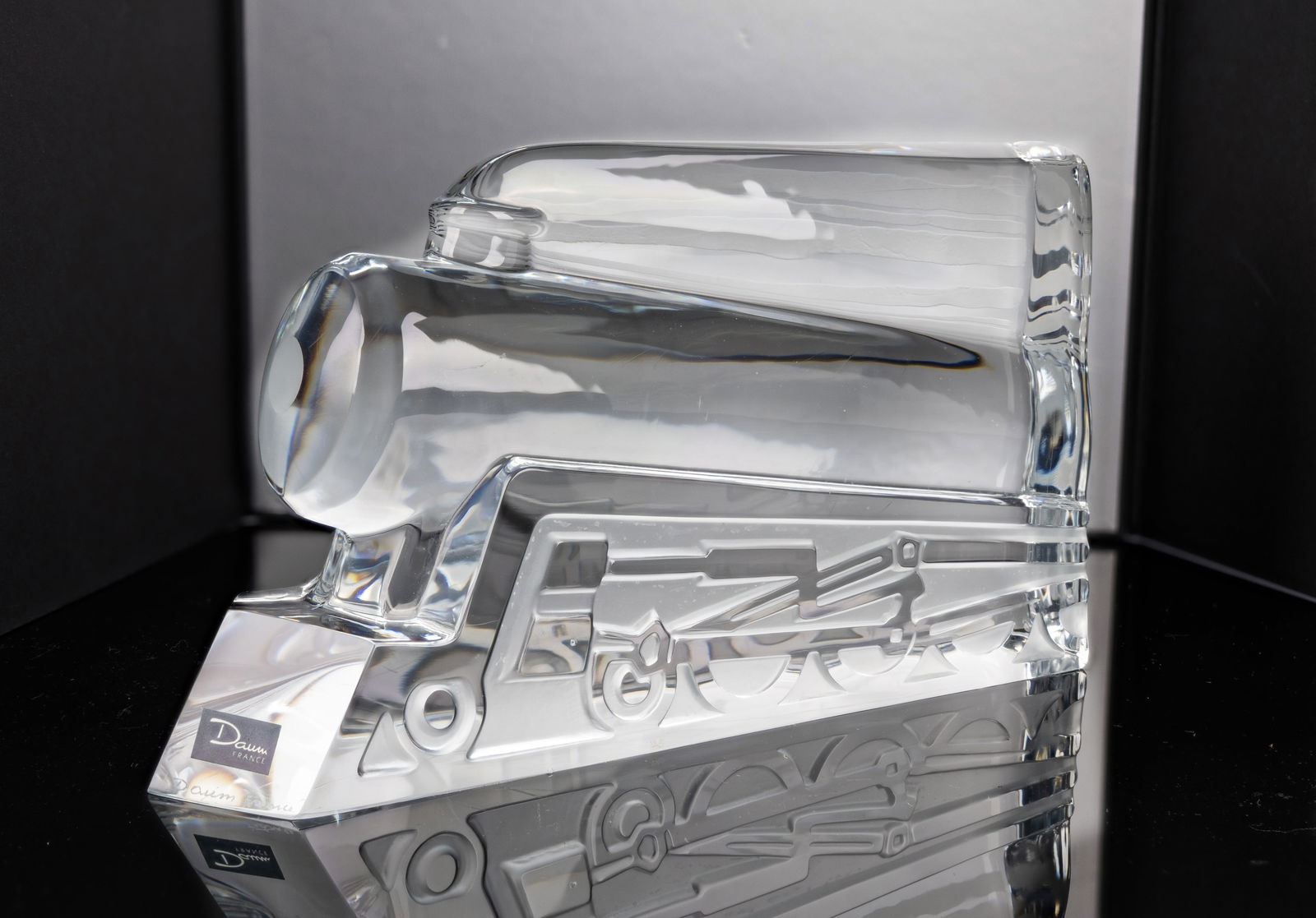 Daum France, Colorless Glass Locomotive Sculpture, 20th century (1 of 6)