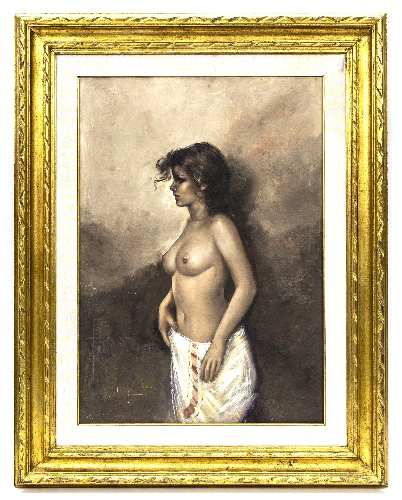 Italian School, Standing Nude with Drape, Oil on Canvas Painting (1 of 4)