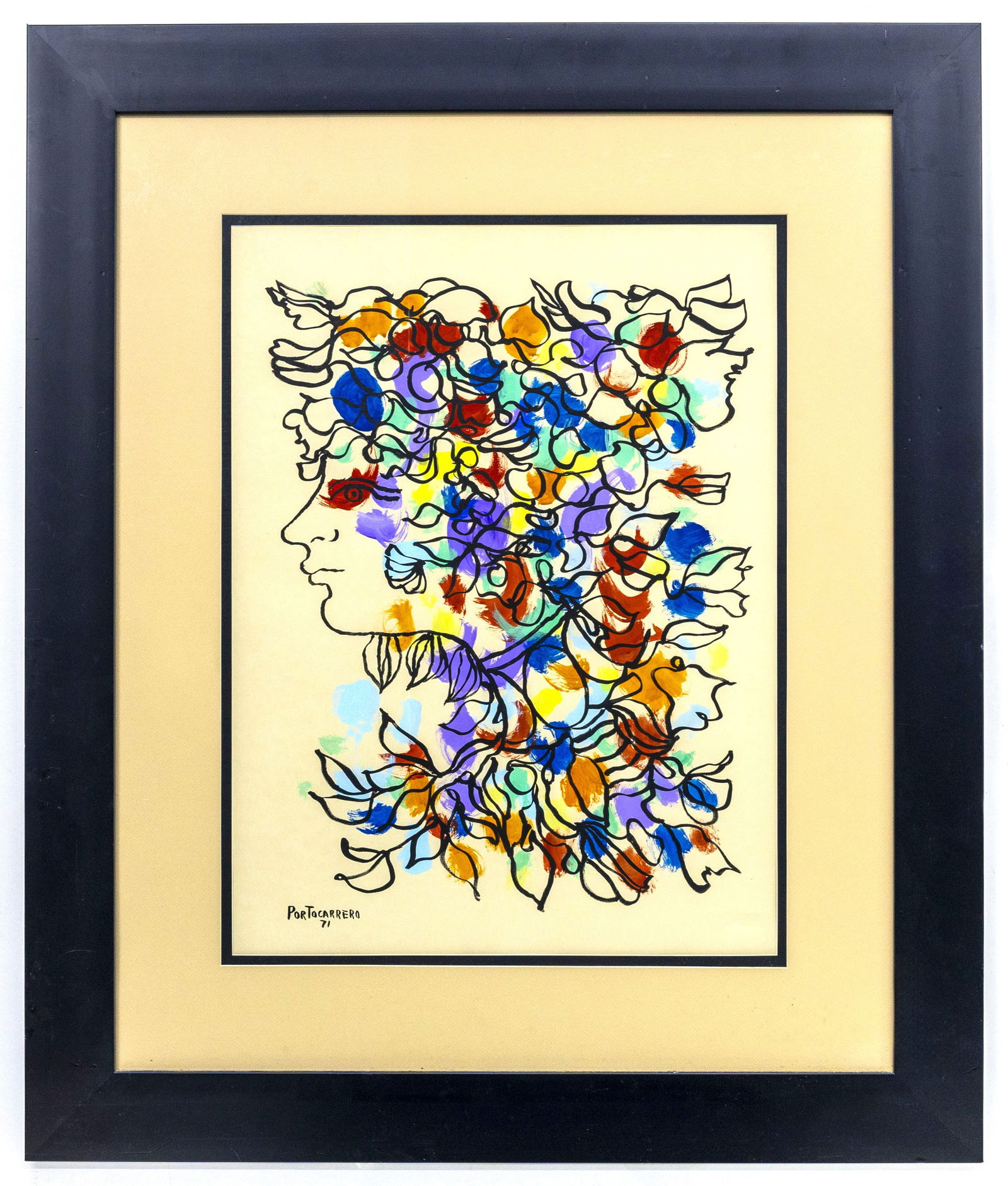 Rene Portocarrero (Cuban, 1912-1985), Cabeza Floral, 1971, Mixed Media on Paper (1 of 4)