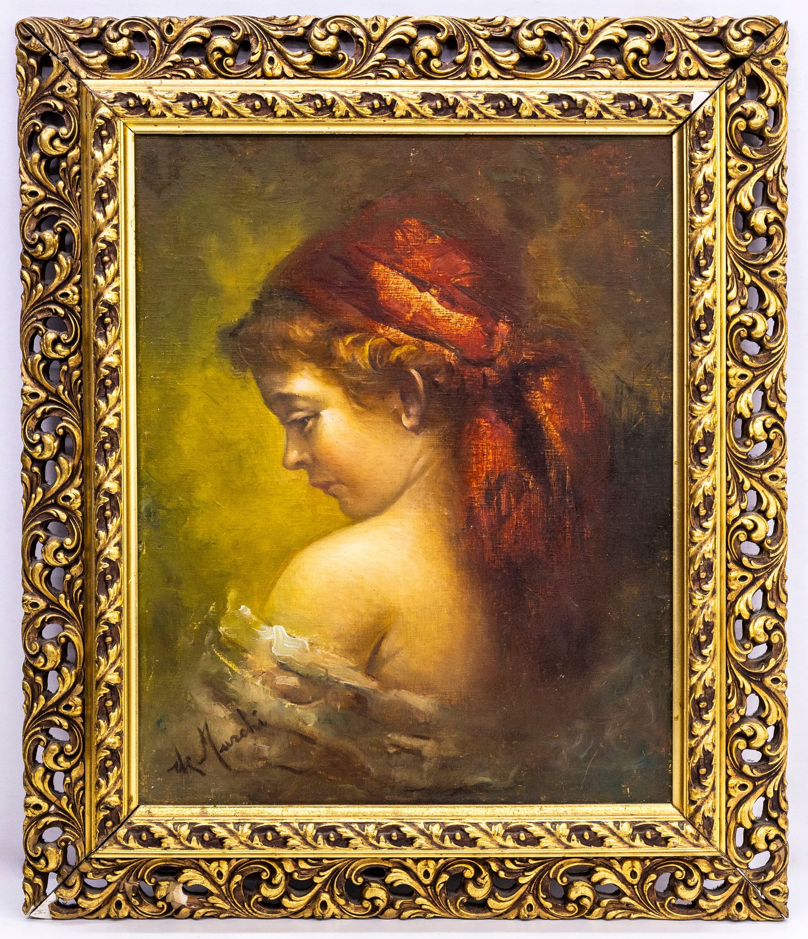 A. Marchi (Italian, 19th-20th century), Young Woman, 1900s, Oil on Canvas Painting (1 of 4)