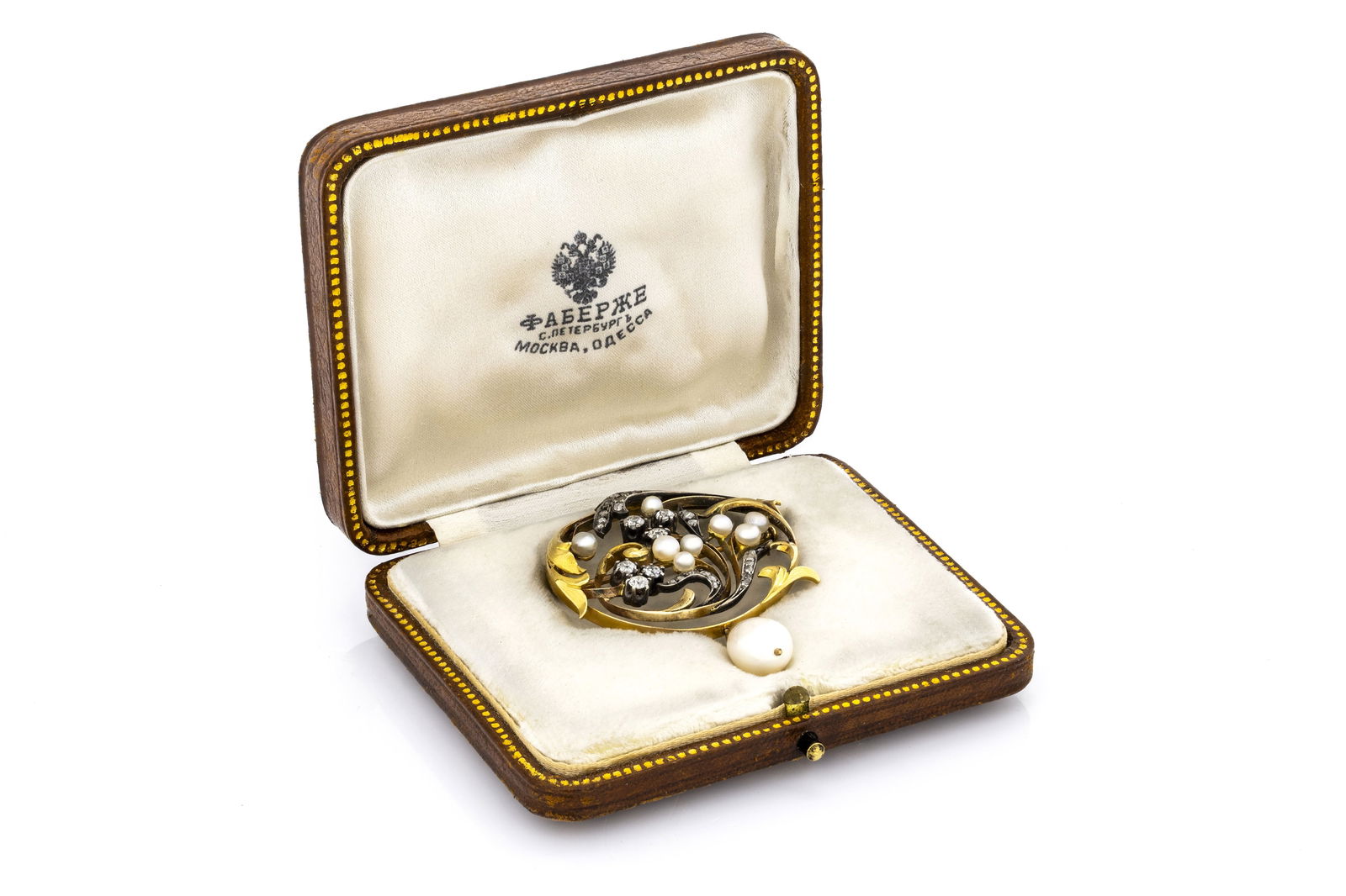 Russian Faberge Era 14K Gold Brooch Pearls Old Minor Diamonds (1 of 6)