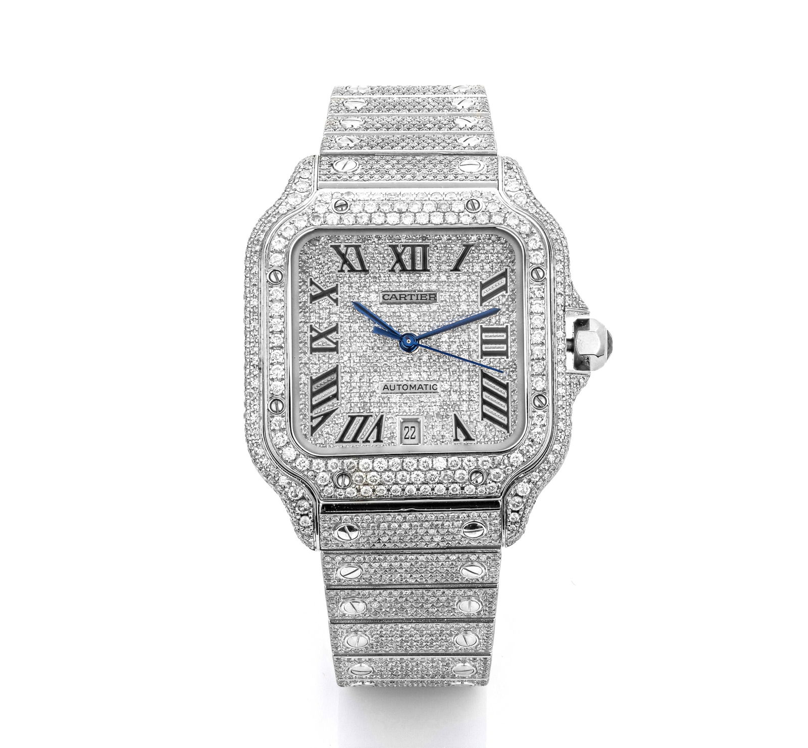 Santos de Cartier Large 41mm WSSA0018 Iced Out approx.tw 29.28 ct Pave-Set custom Diamonds (1 of 8)