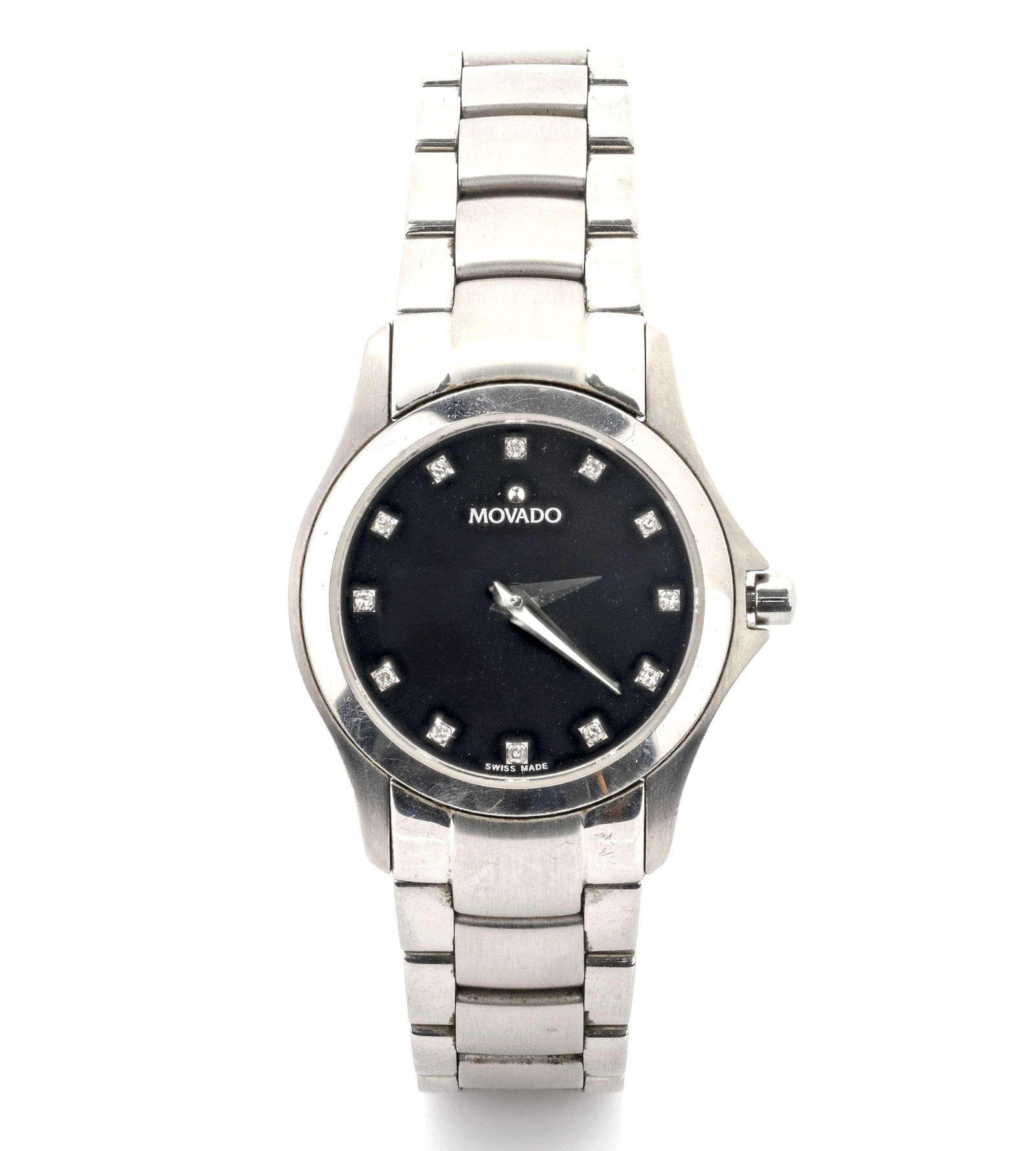 Movado Masino Watch 84 E4 1849 12 Diamonds Dial: Brand: Movado Model: Masino 84 E4 1849 water resistantMaterial: Stainless Steel, Diamonds, Sapphire CrystalSerial number: 10098290movement type: