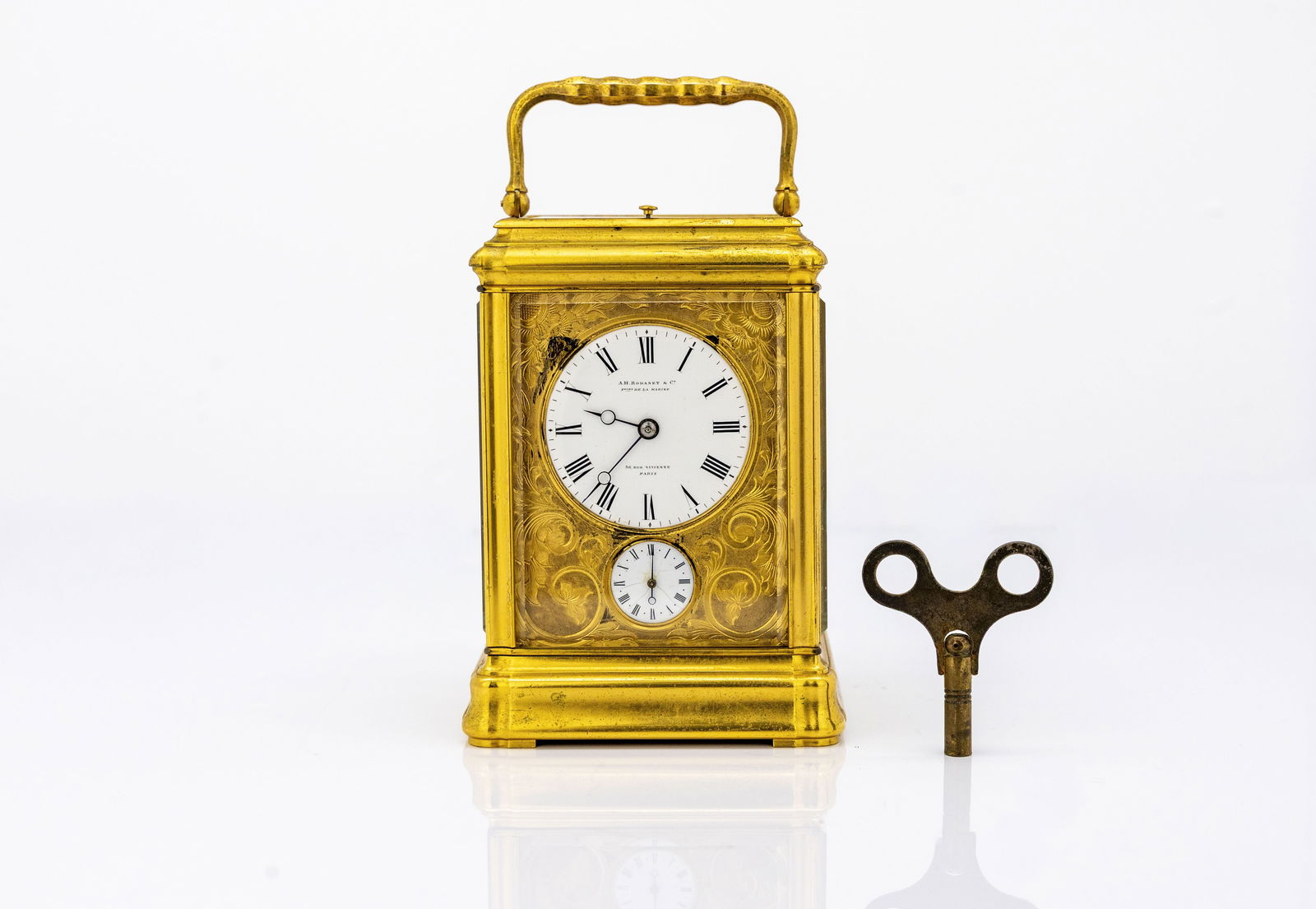 French Gilt Brass Carriage Clock by A.H. Rodanet & Co., Paris, No. 2442 (1 of 11)