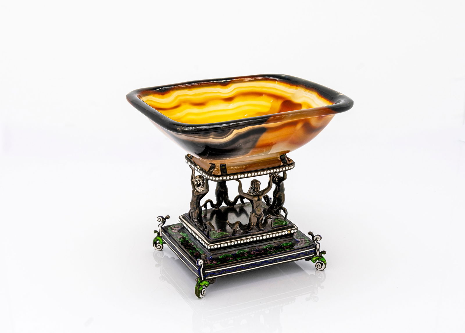 Early English Agate & Enamel Mythological Decorative Bowl on Bronze Base (1 of 8)