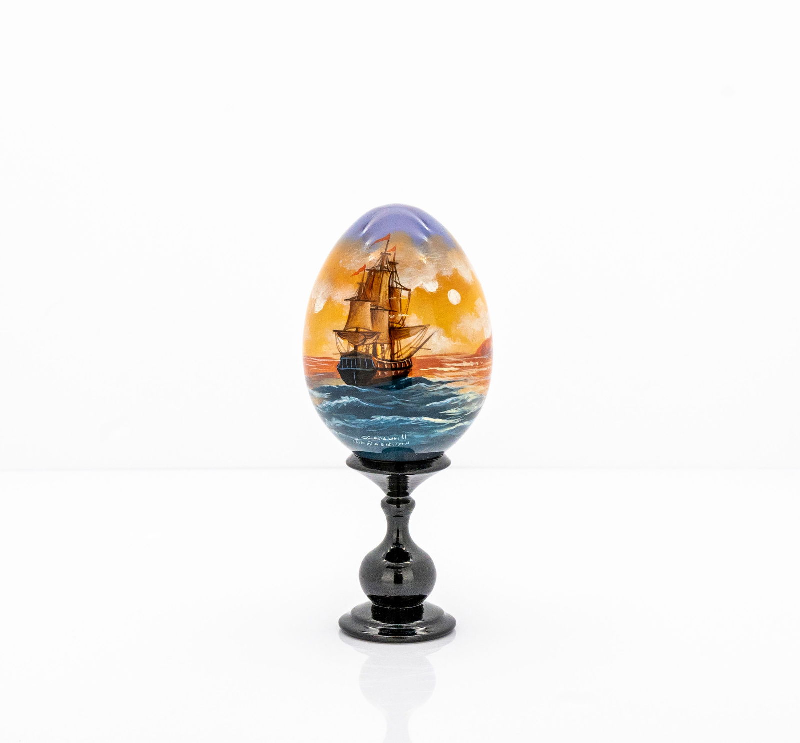 Russian Fedoskino Hand Painted Lacquer Egg. Signed. (1 of 6)