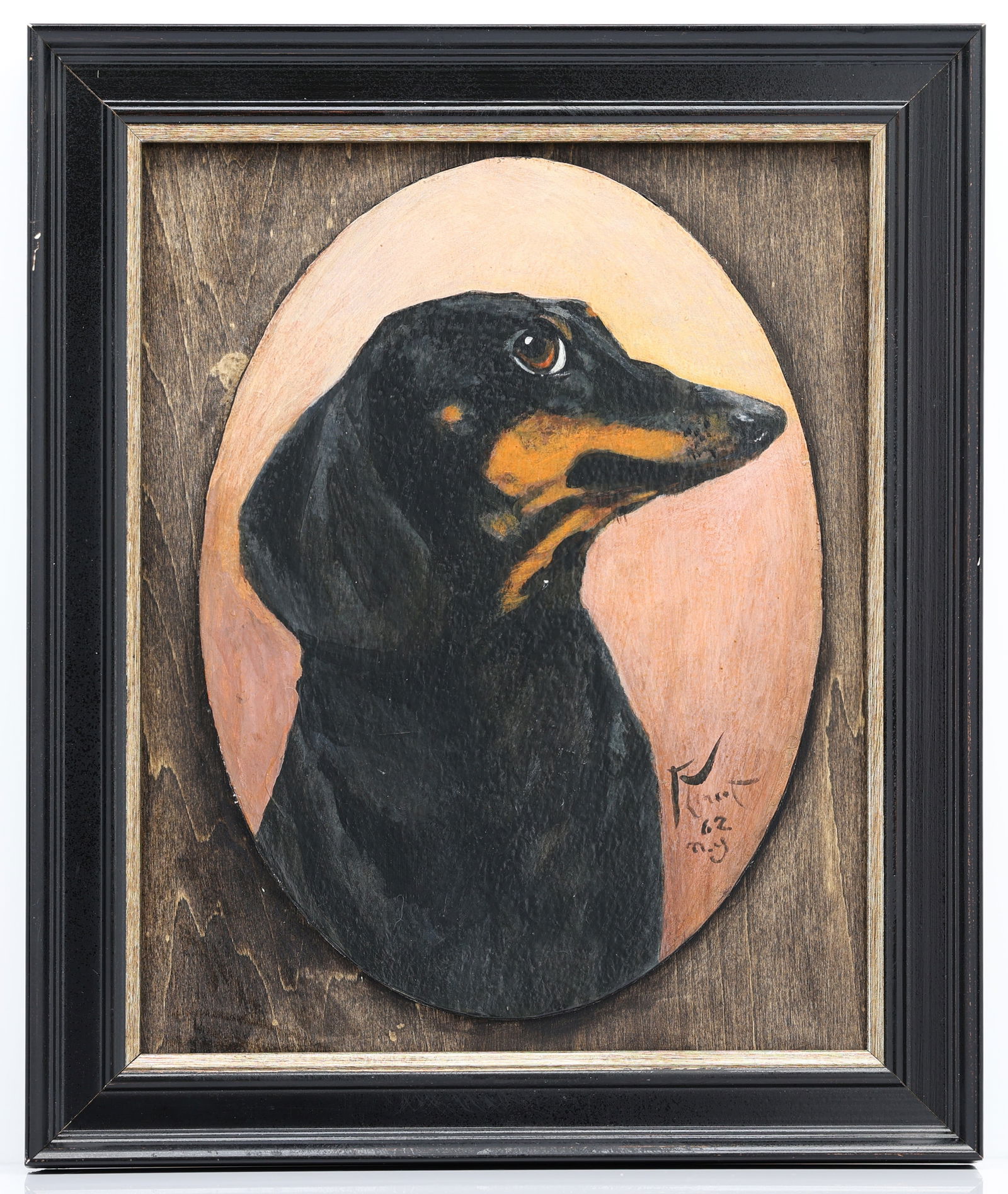 Fred Lincot, “Dachshund Portrait”, New York 1962, Oil on Wood (1 of 5)