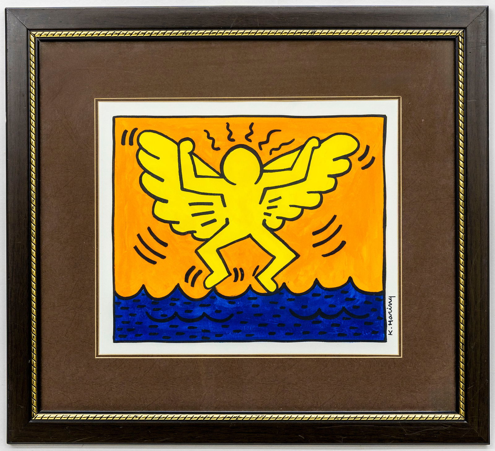 Keith Haring, Figure with Wings, Marker and gouache on paper Painting: Artist, Year, Title: Keith Haring (1958?1990), Untitled (Figure with Wings), c. late 20th century Origin: USA Medium: Marker and gouache on paper Dimensions: Wit
