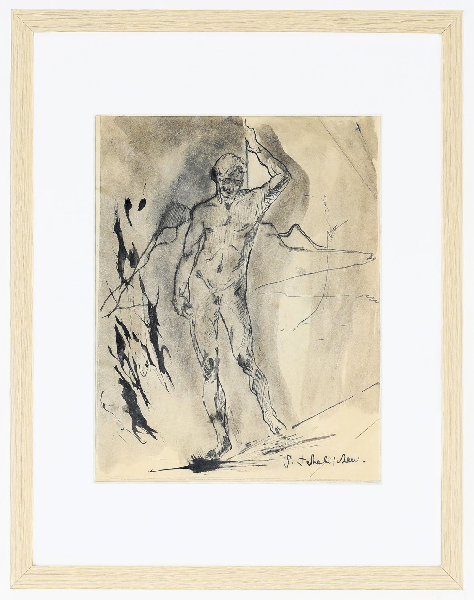 Pavel Tchelitchew (Russian-American, 1898-1957), Figure Study, Ink on Paper: Artist, Year, Title: Pavel Tchelitchew (Russian-American, 1898?1957), Figure Study, circa 1930s?1940sMedium: Black ink and wash on paperDimensions: Unframed: 14 x 12 in. Framed: 20 x 16 in.