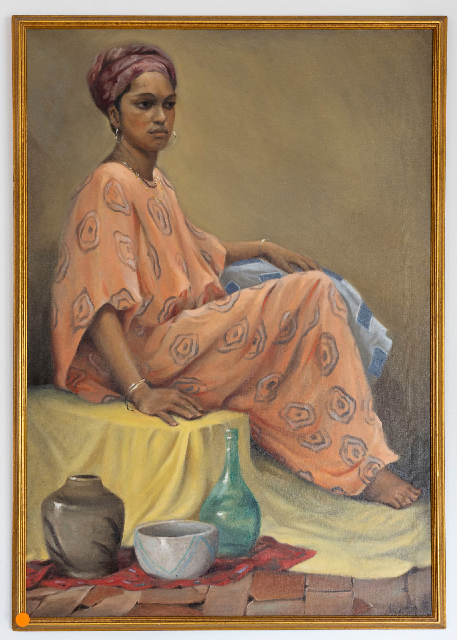 Nathaniel K. Gibbs (American, 1948) Seated Woman with Still Life 1978, Oil on Canvas: Artist, Year, Title: Nathaniel K. Gibbs, 1987, Seated Woman with Still Life Origin: United States, Maryland Medium: Oil on canvas Dimensions: 43.5 × 31 in. with
