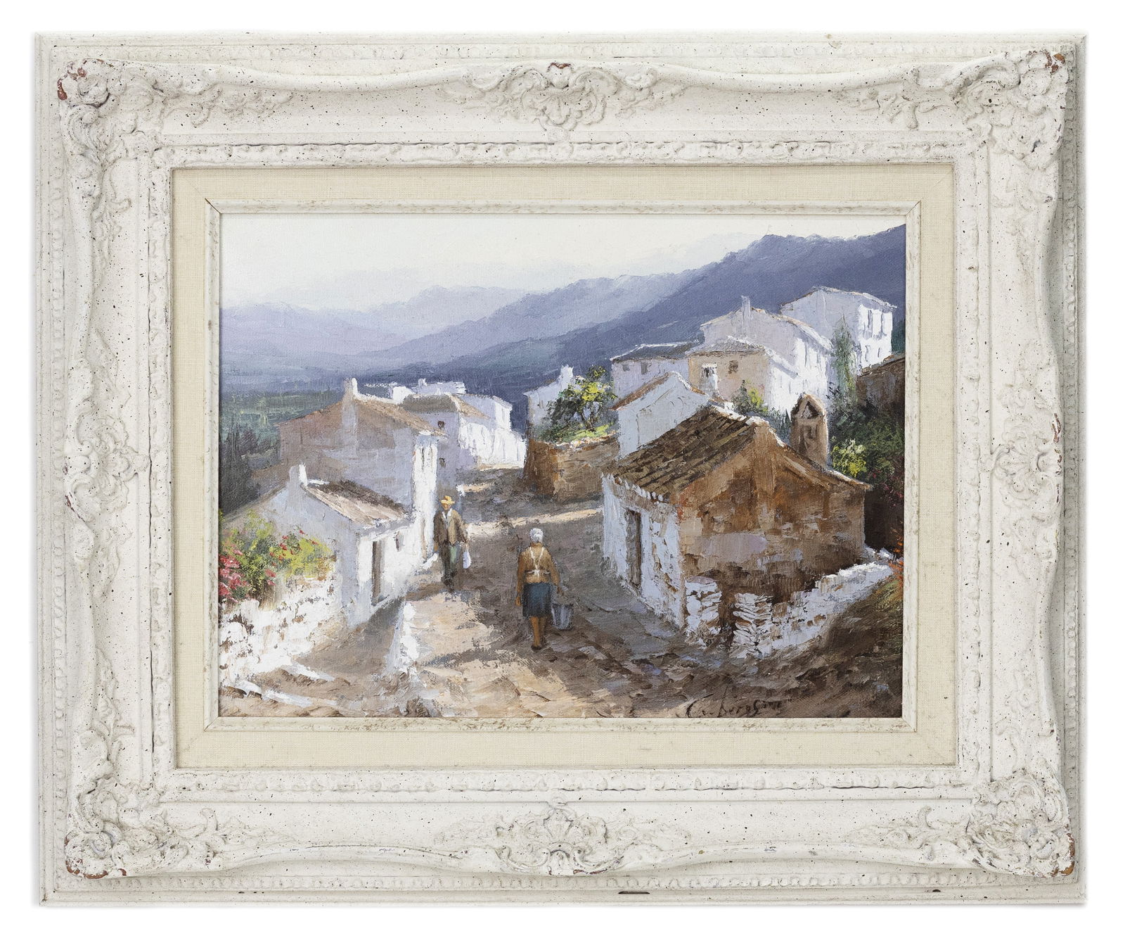 Manuel Cuberos (Spanish, b. 1933) Village Street Scene, Oil on Canvas Painting (1 of 4)