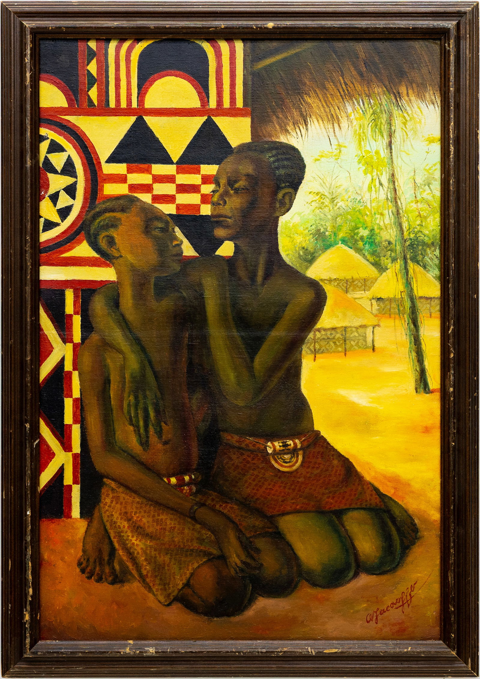 Attr to Alexandre Iacovleff, Titi and Naranghe, Daughters of Chief Eki Bondo, Oil on Canvas (1 of 4)