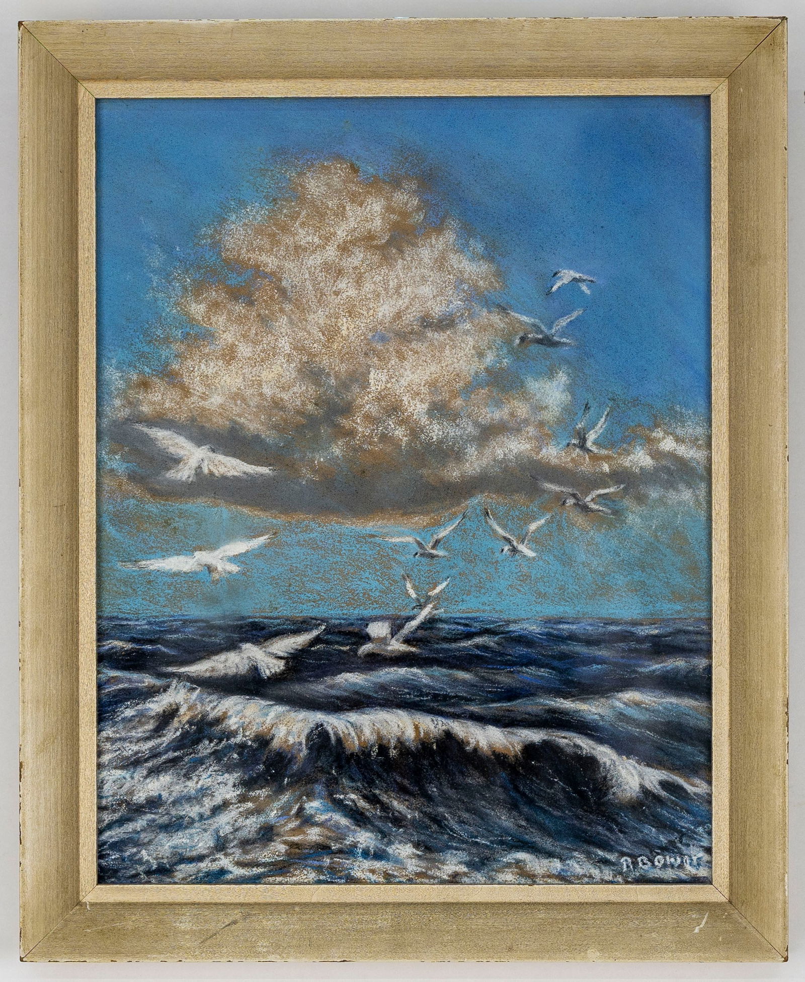R. Bower, Seagulls over a Stormy Sea, Pastel on Board (1 of 4)