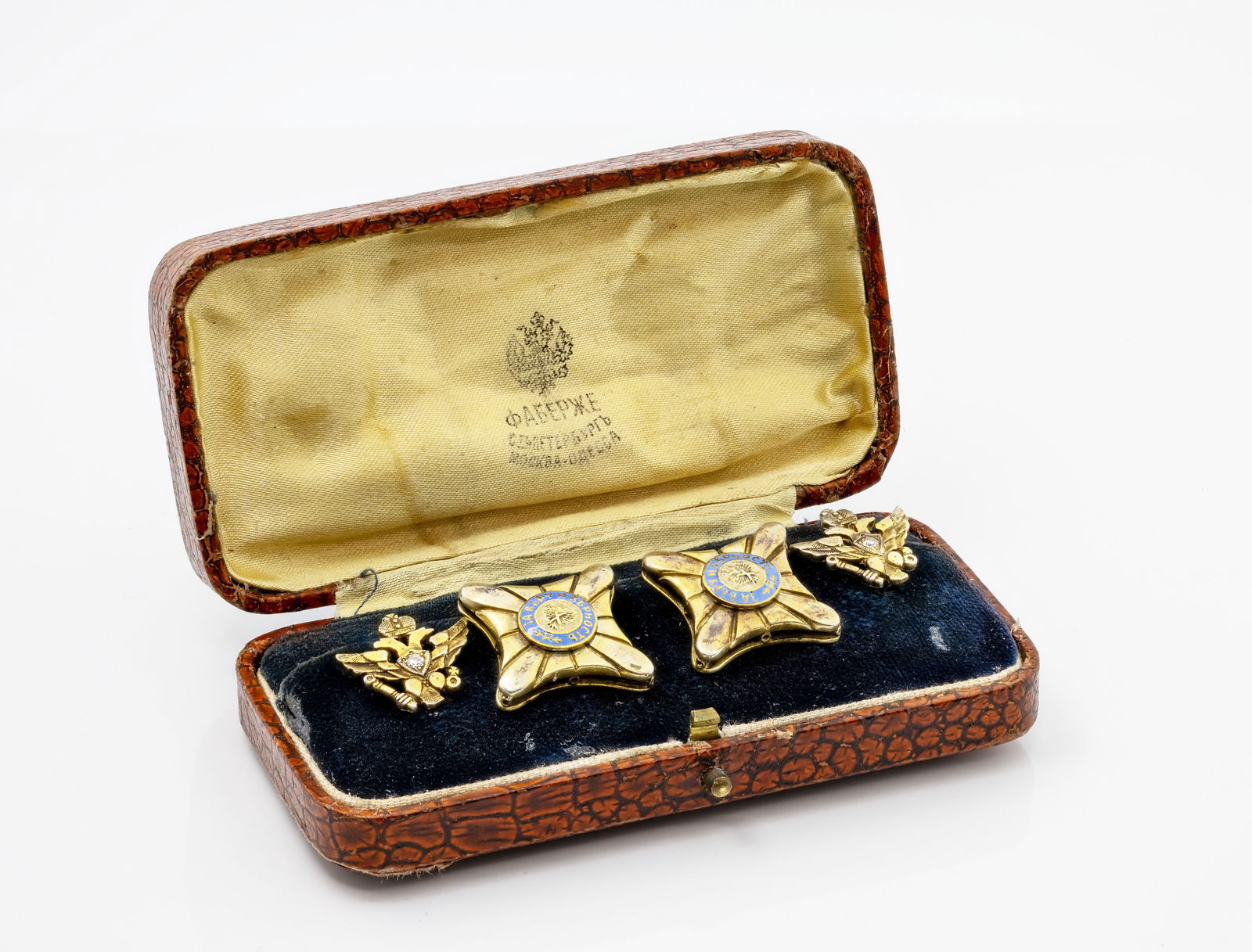 Russian Antique Silver & Enamel Cufflinks "For Faith and Loyalty" Faberge Era (1 of 4)