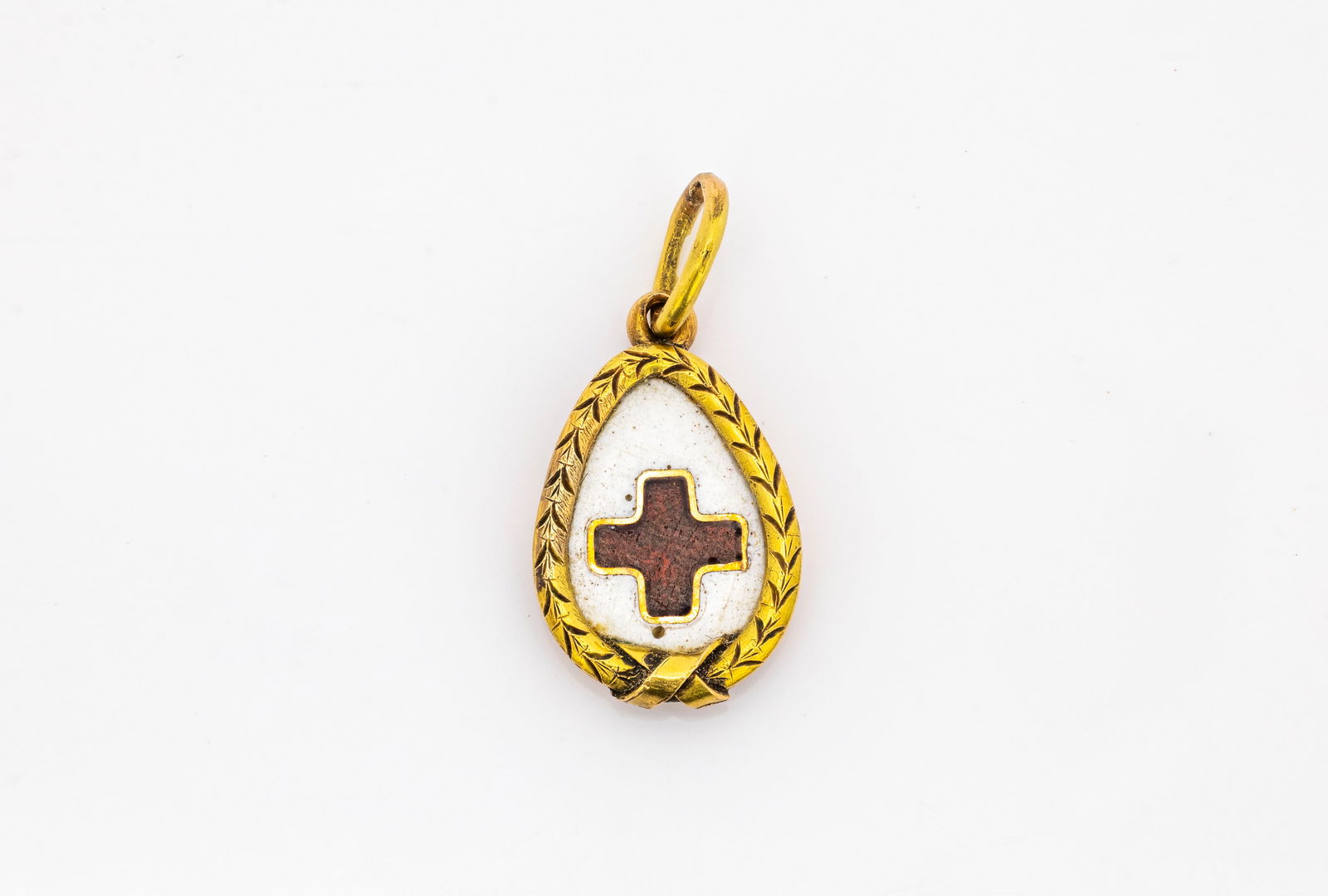 Russian Imperial Faberge Era 14K Gold Enamel Red Cross Pendant (1 of 3)