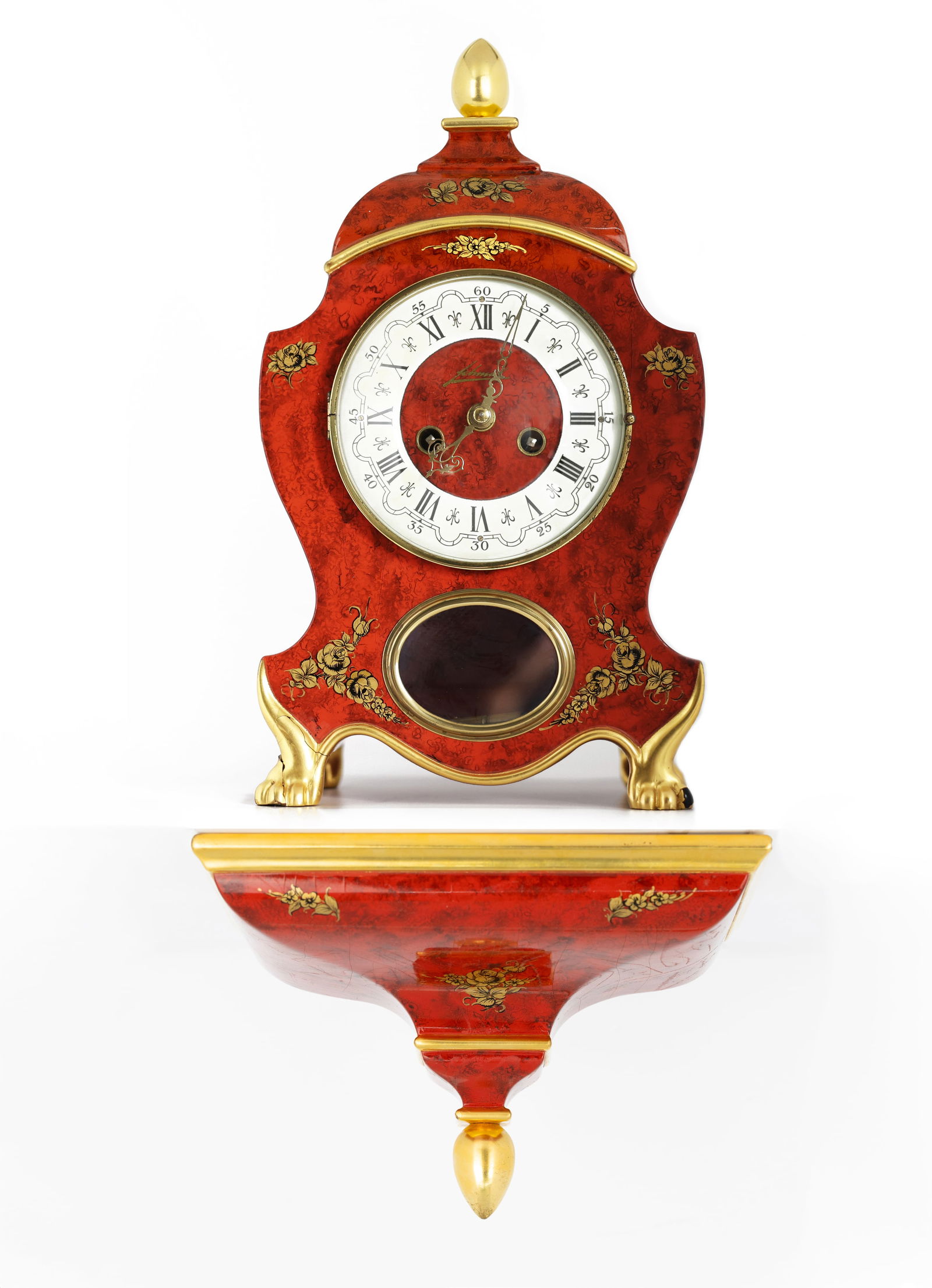 Antique Schmid Porcelain Dial Mantel Clock, Double Wind, 1930s (1 of 16)