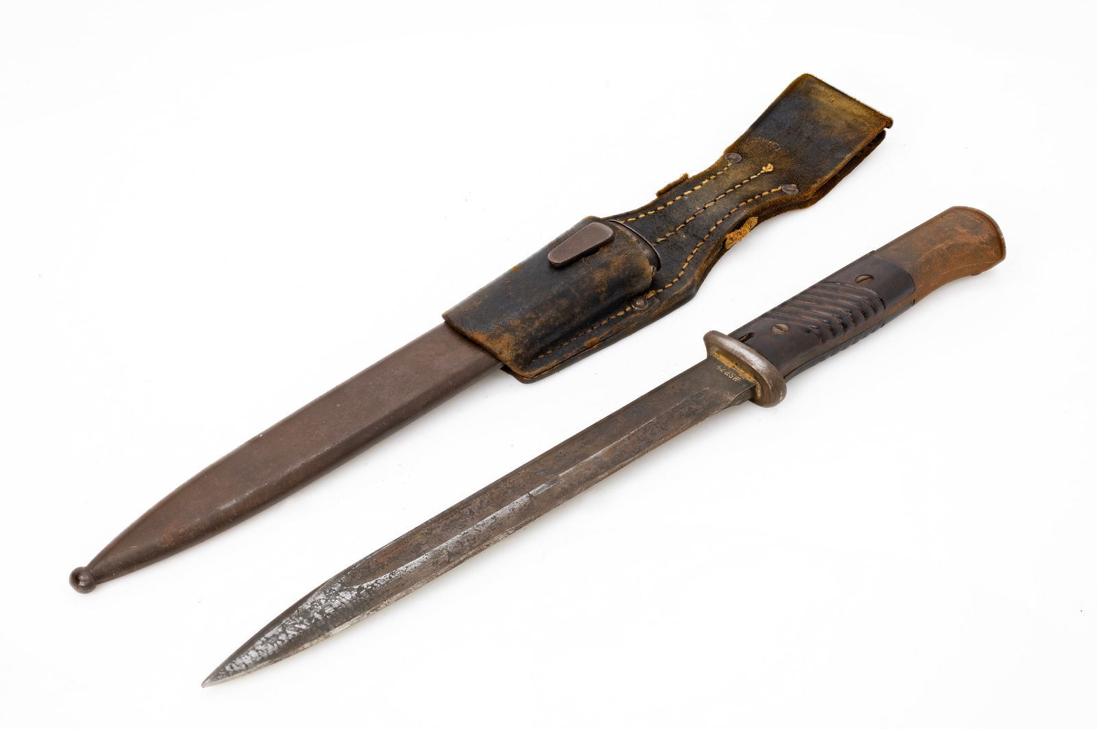 German WWII K98 Mauser Bayonet with Scabbard and Leather Frog, Serial 7512 (1 of 10)