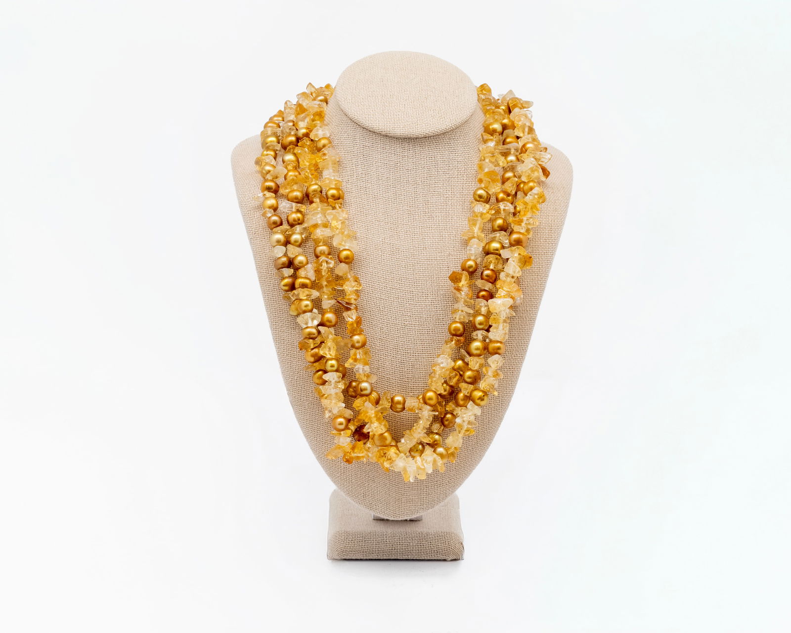 Genuine Pearl and Citrine Beaded Multi-Strand Necklace: Title: Genuine Pearl and Citrine Beaded Multi-Strand NecklaceDimensions: Length: 20.5 inMaterial: Genuine pearls, citrine, sterling silver clasp (stamped 925)Description: Multi-strand necklace
