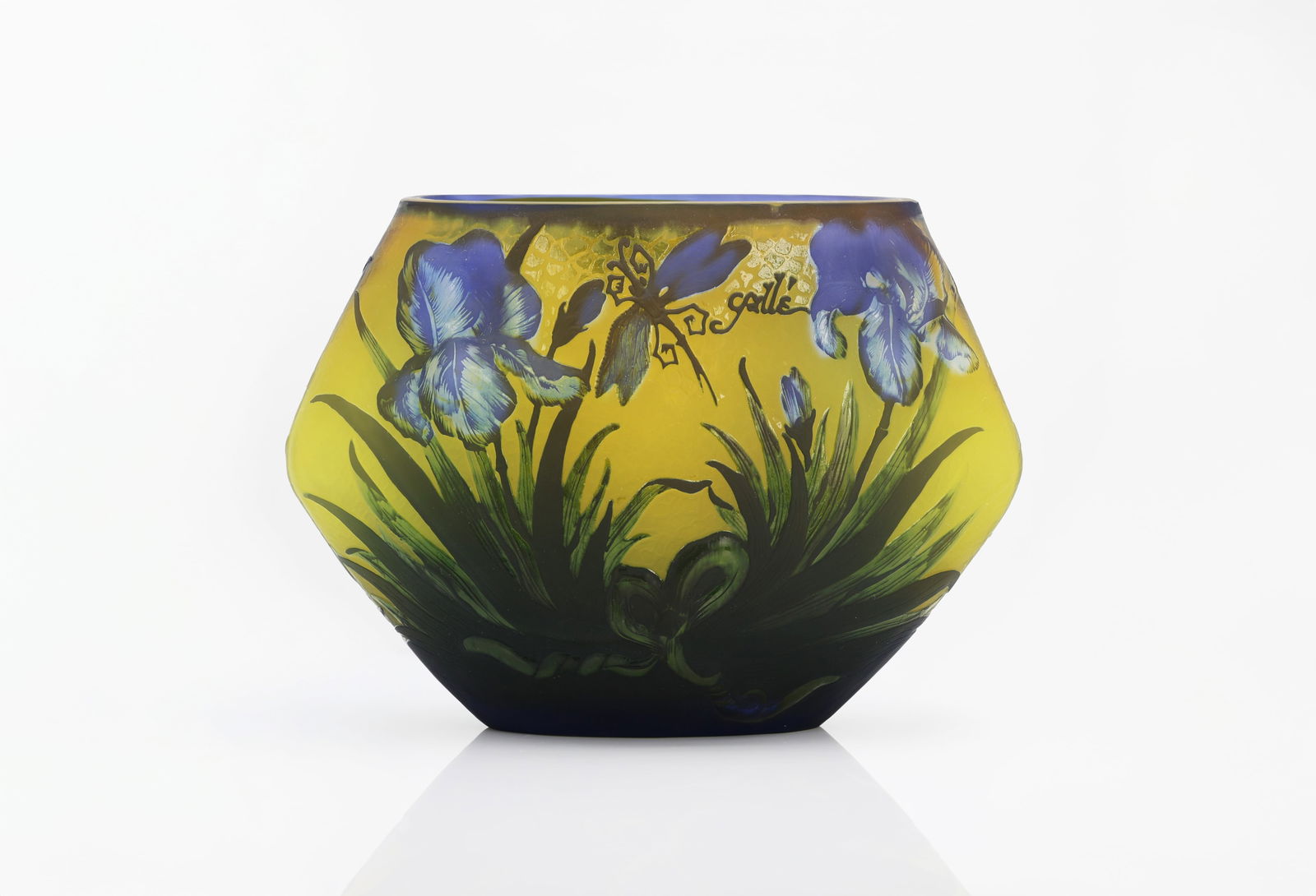 Emile Galle Art Nouveau Cameo Glass French Vase with Iris Design (1 of 8)