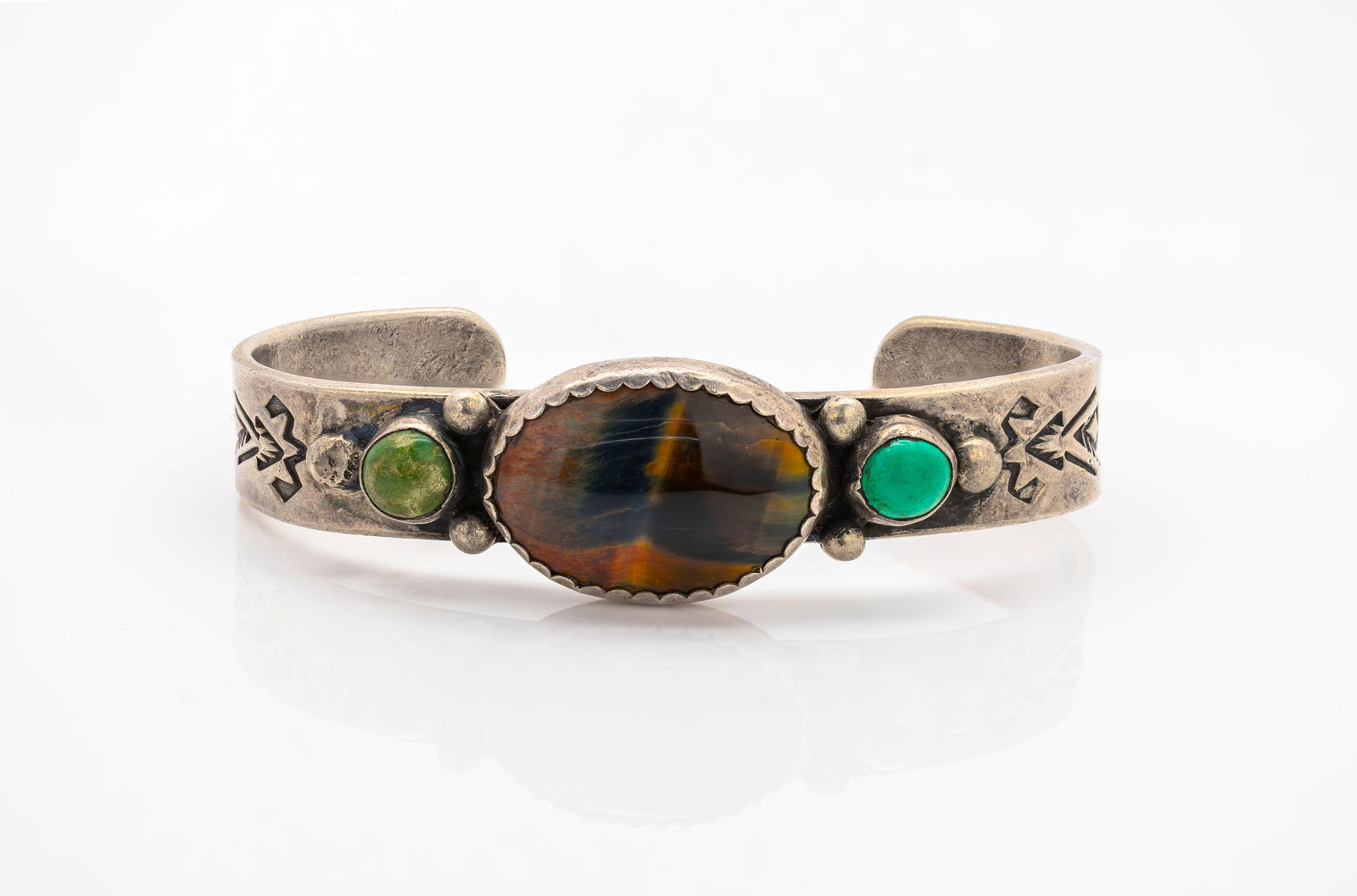 Navajo Agate & Turquoise Silver Cuff Bracelet (1 of 5)