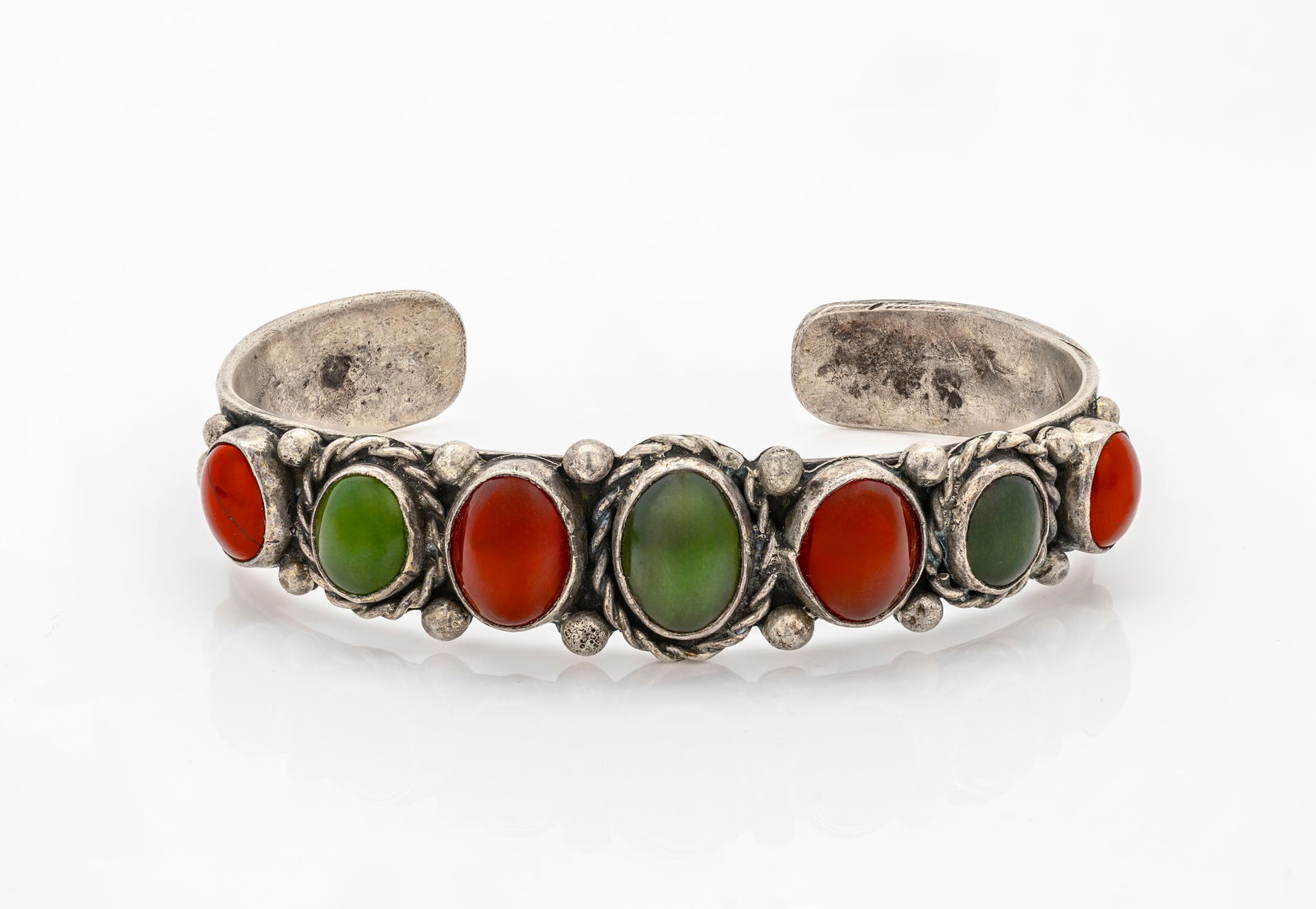Navajo Jade & Jasper Silver Cuff Bracelet (1 of 4)