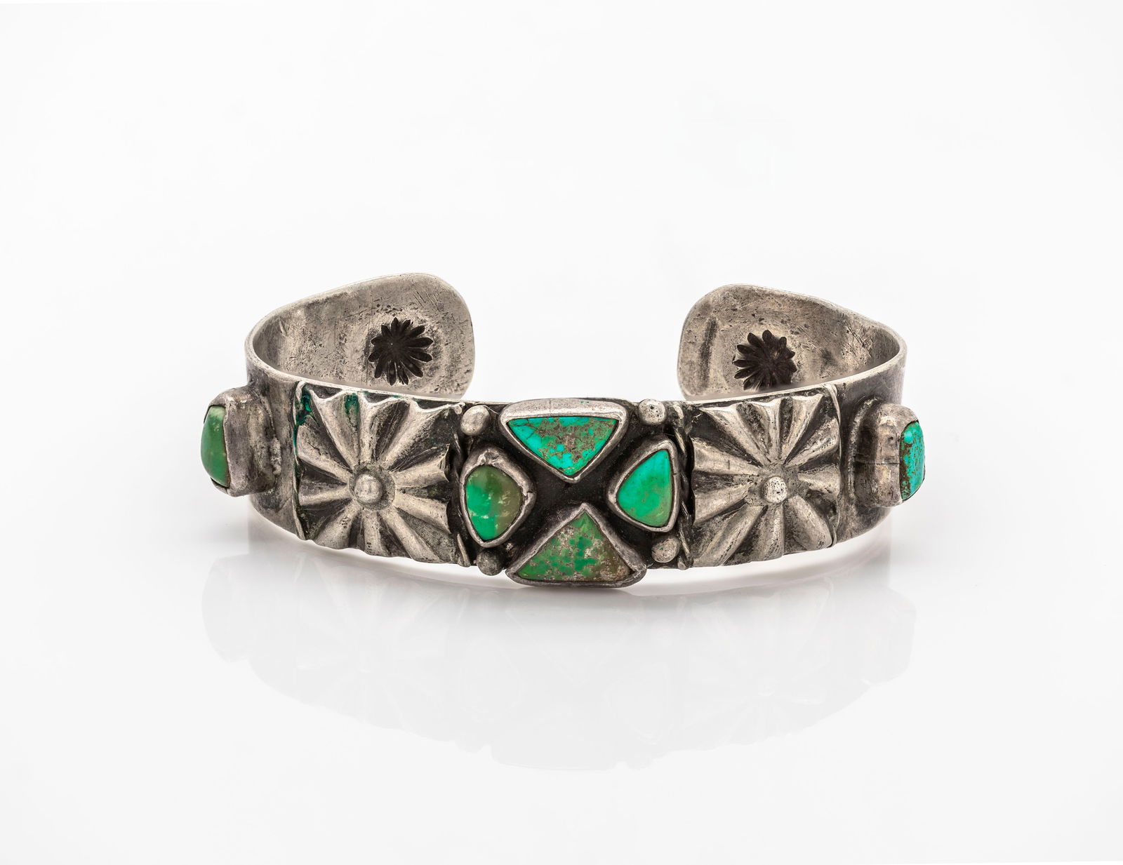 Navajo Silver Cuff Bracelet with Turquoise (1 of 4)