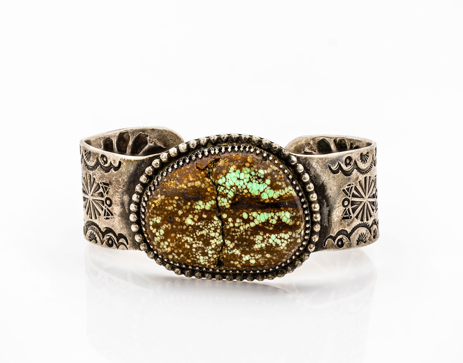 Navajo Silver Cuff Bracelet with Boulder Turquoise (1 of 4)