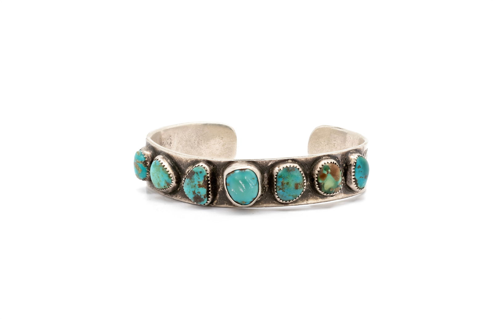 Navajo Silver Cuff Bracelet with Turquoise 7stones (1 of 5)
