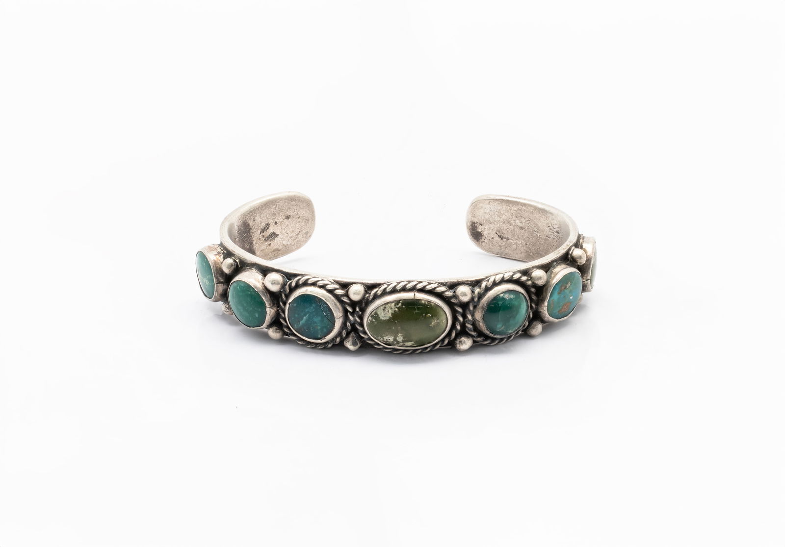 Navajo Silver Cuff Bracelet with Turquoise 7 Stones (1 of 5)