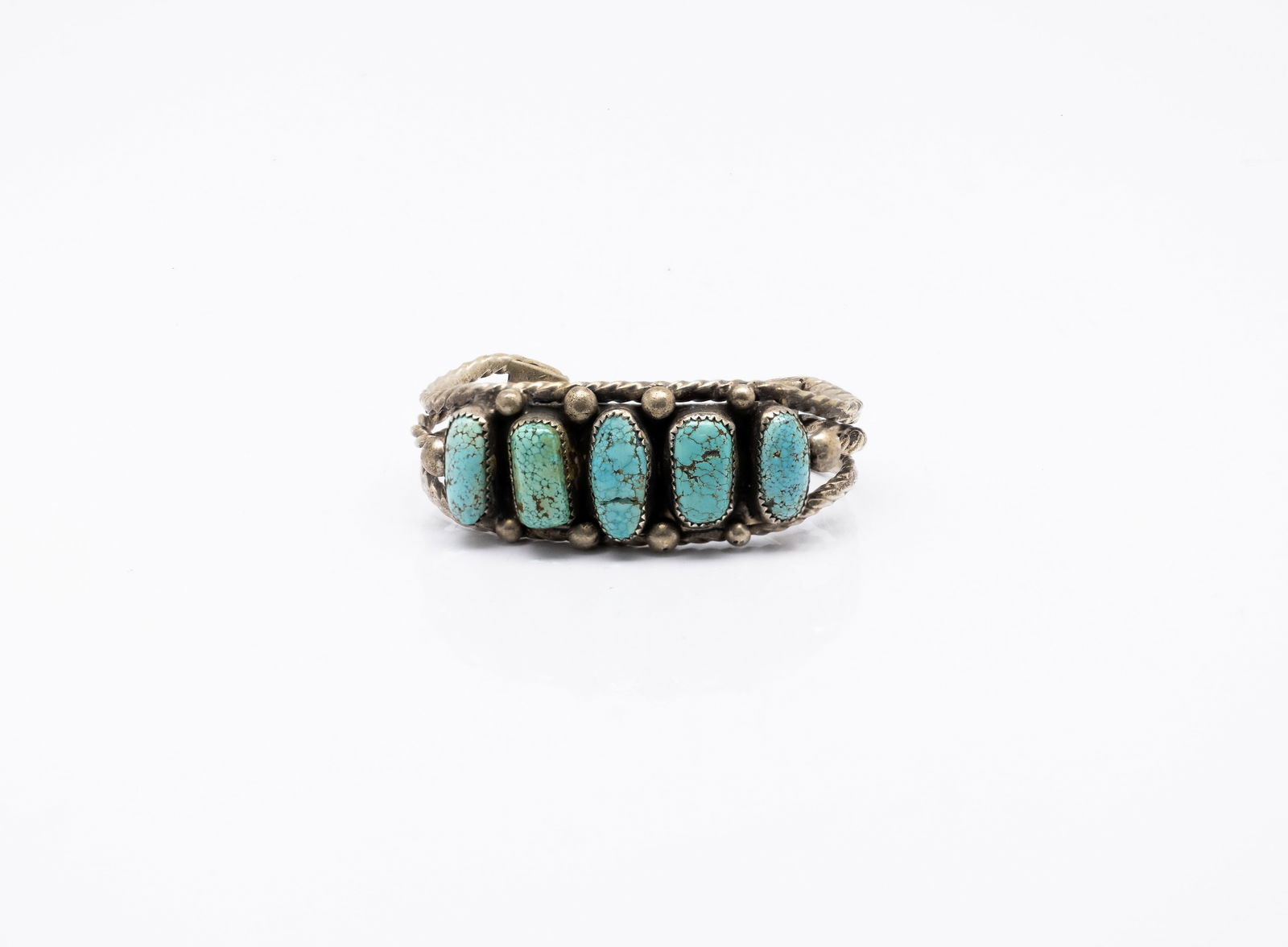 Navajo Split-Shank Silver Cuff Bracelet with Turquoise 5 Stones (1 of 5)