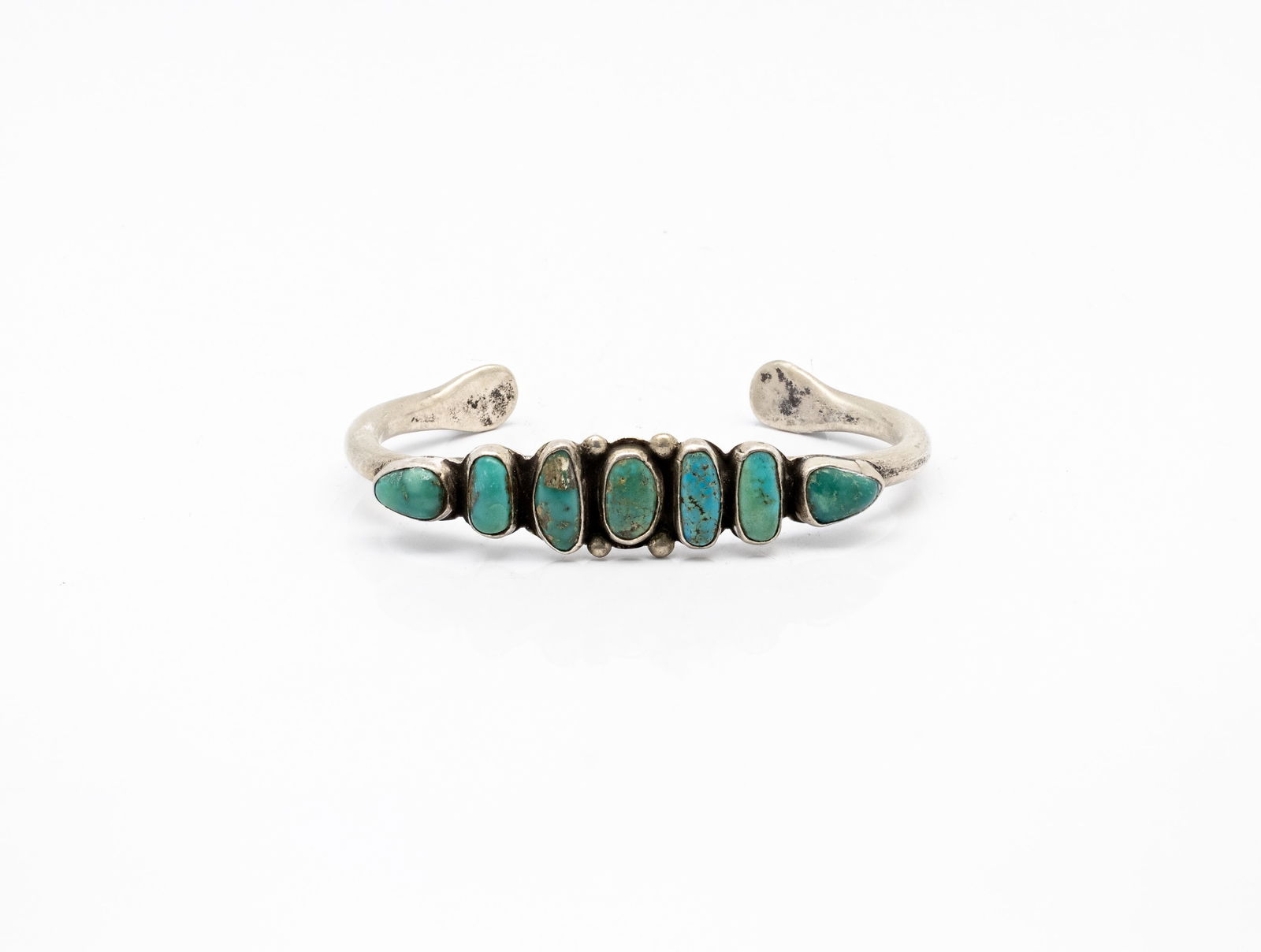 Native American Silver Cuff Bracelet with Turquoise 7 Stones (1 of 5)