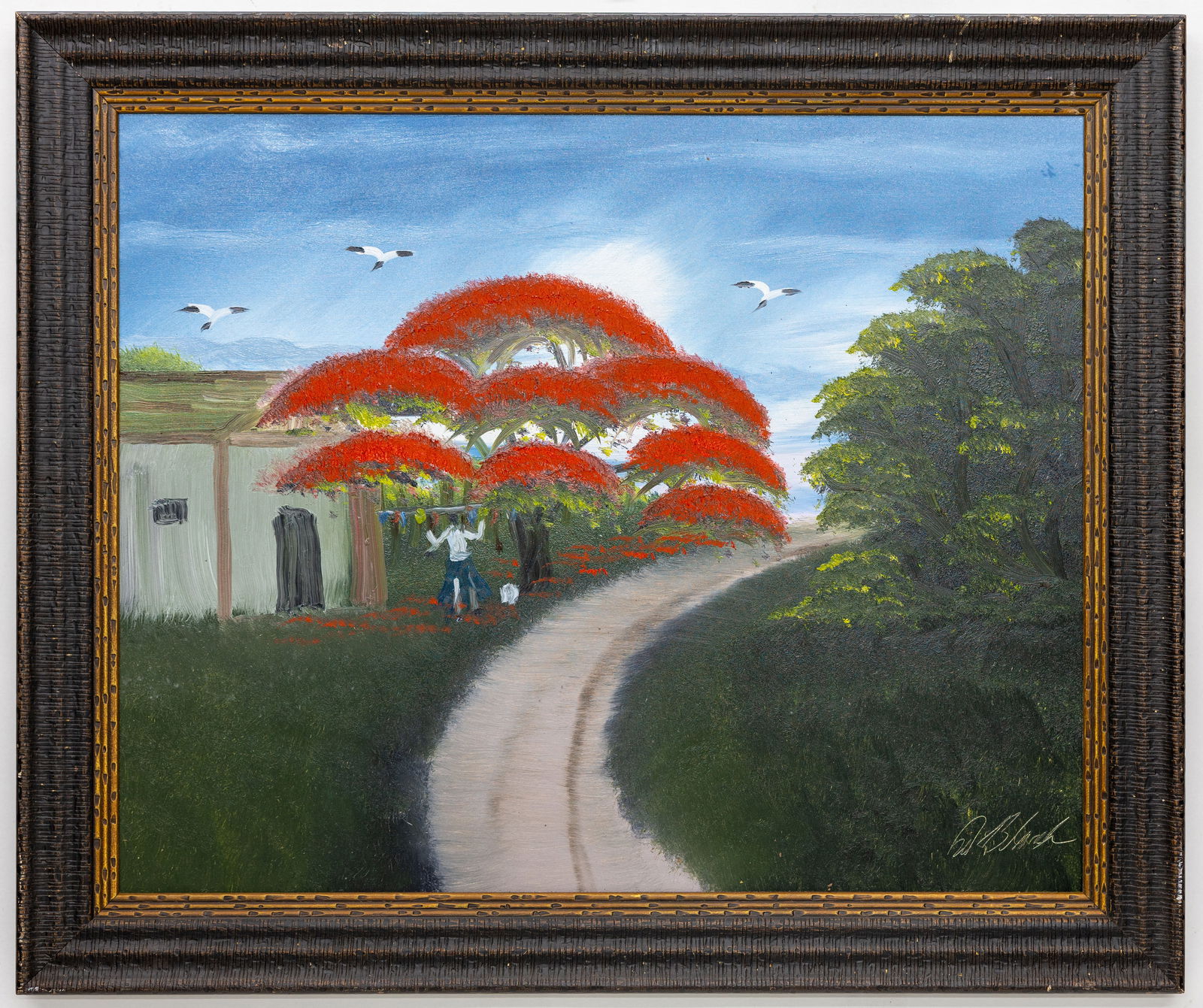 Al Black (1947-2025) Florida Highwaymen, Oil on Board Painting: Artist, Year, Title: Al Black (1947), Florida Highwaymen, Poinciana tree Origin: Florida, 2024 Medium: Oil on board. Dimensions: Without frame: 22" x 27". With f