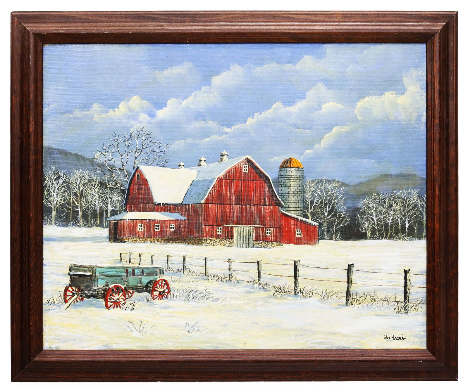 Herbert Weintraub (American, 1934-2019) Winter Barn Landscape, Oil on Canvas Painting (1 of 4)