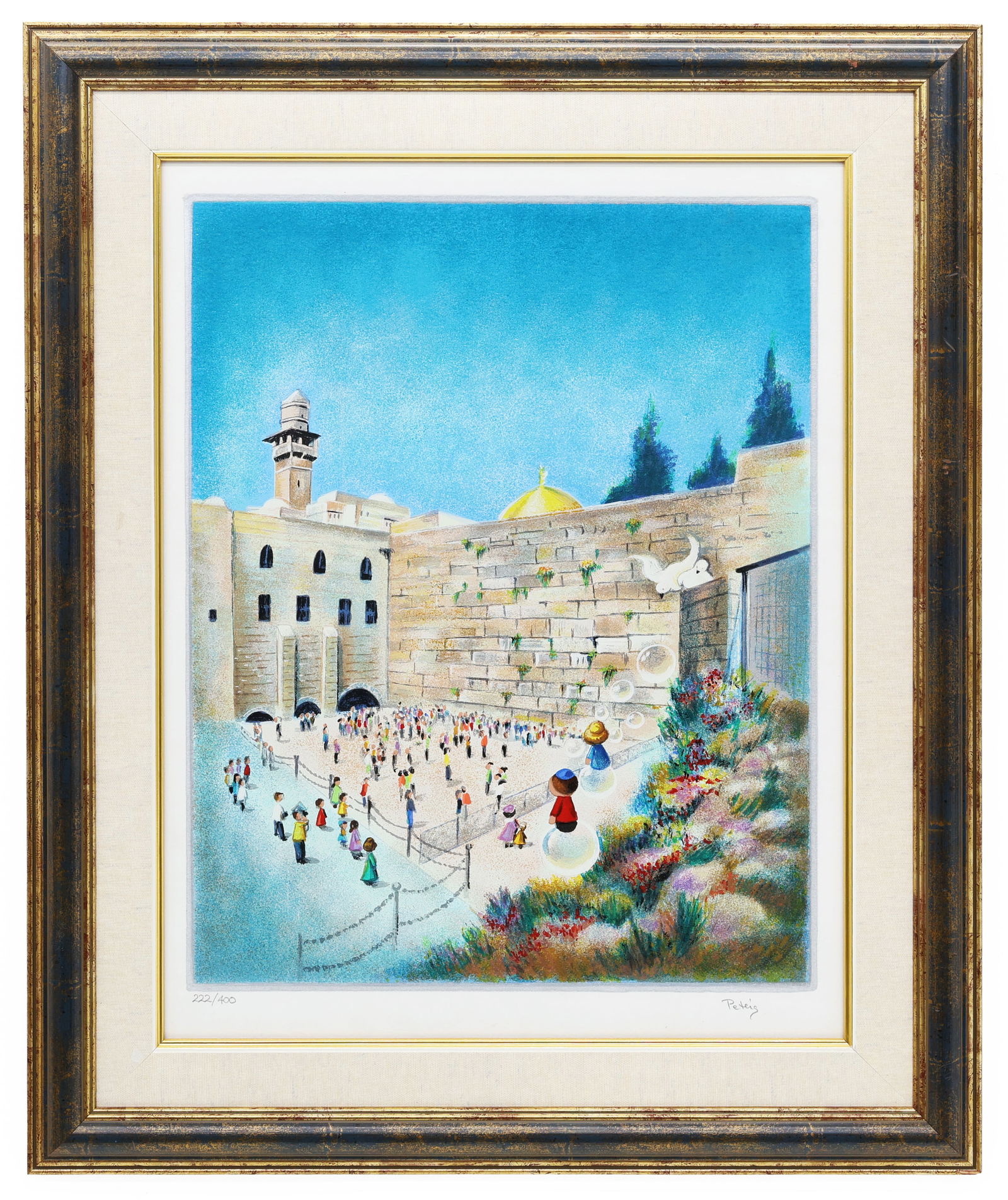 Peter Ottavio Gandolfi (Italian/Israeli) The Wall, Print Ltd 222/400: Artist, Year, Title: Peter Ottavio Gandolfi (Italian/Israeli), The Wall (Western Wall), circa late 20th century Origin: Italy / Israel Medium: Limited edition print with hand coloring