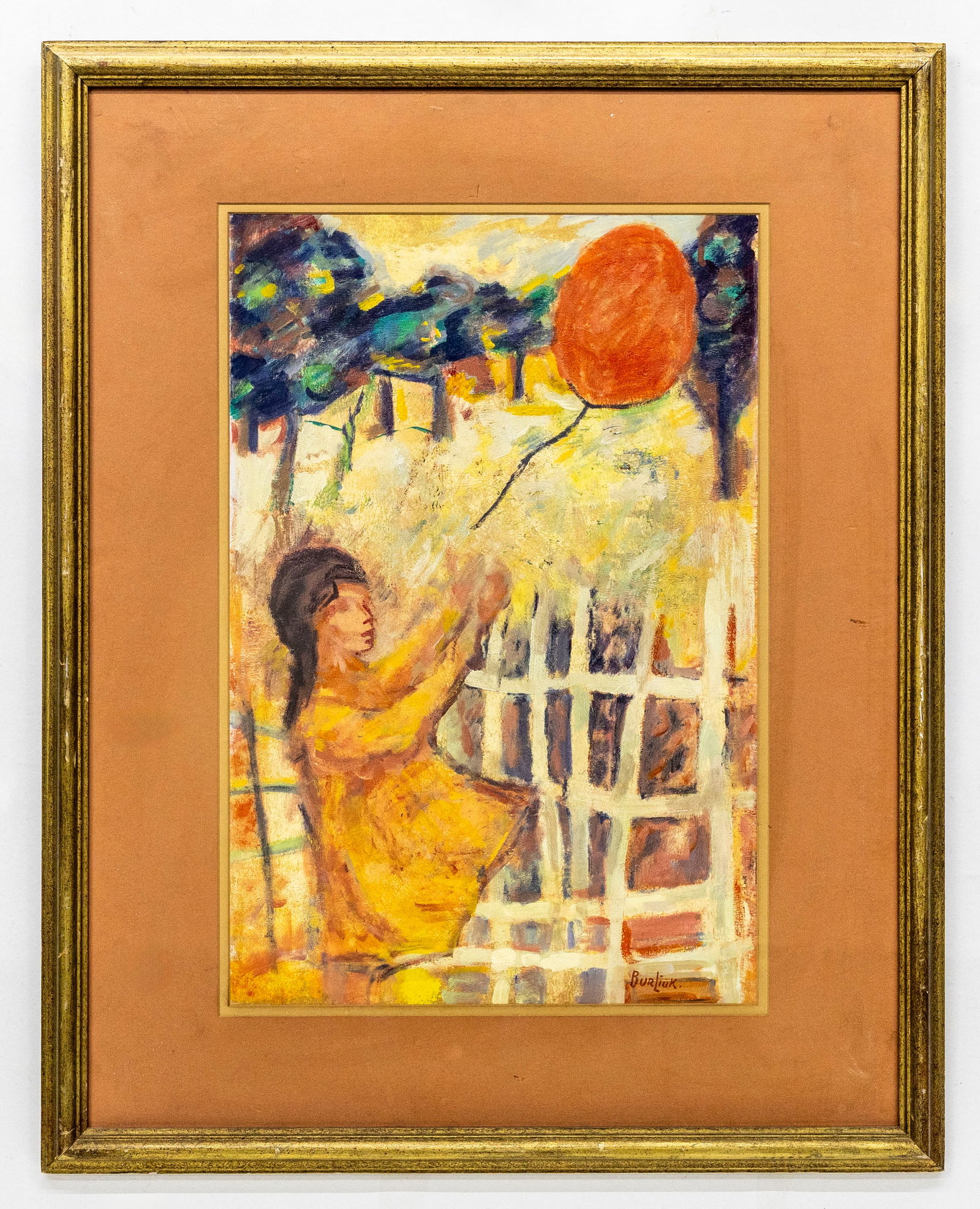 David D. Burliuk (Russian-American, 1882-1967) Girl with Balloon, Oil on Board (1 of 3)