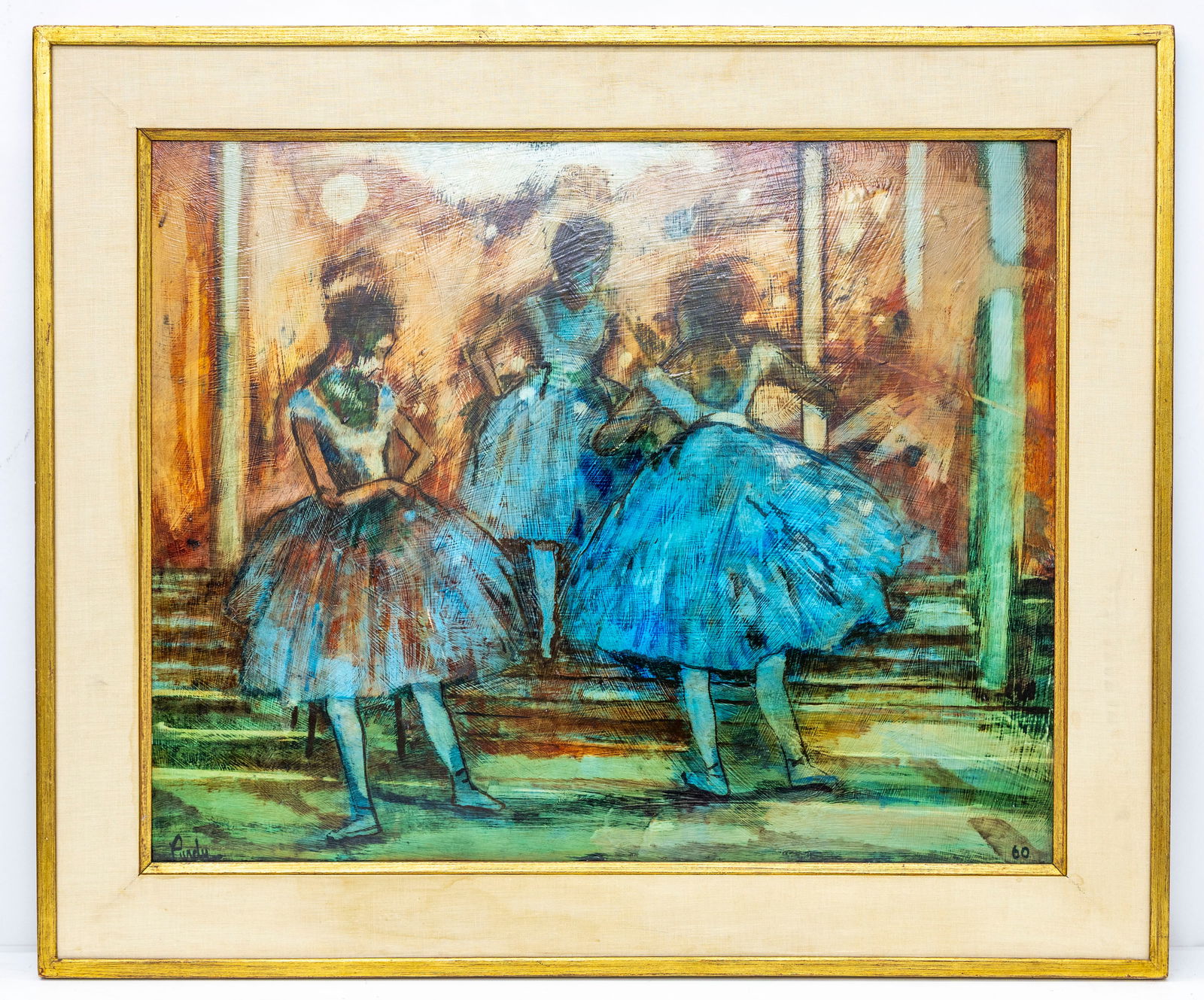 Donald Roy Purdy (American 1924) Balerines, Oil on Massonite: Artist, Year, Title: Donald Roy Purdy, 1924 Ballerinas Origin: American, USA Medium: Oil on Masonite Dimensions: without frame: 24'x 30' in. With frame: 37'x 31'