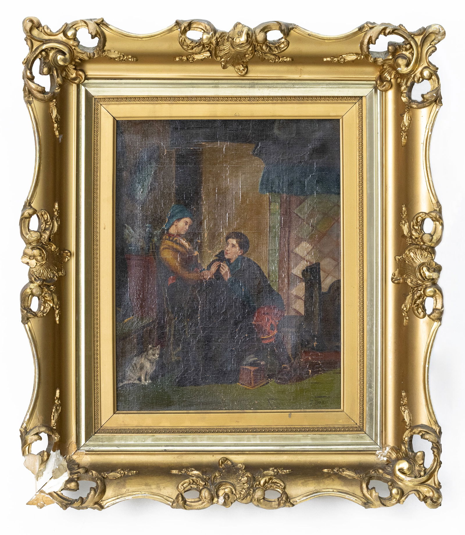 J. Bonaki, early 20th century, Interior Scene with Figures, Oil on Canvas Painting (1 of 6)