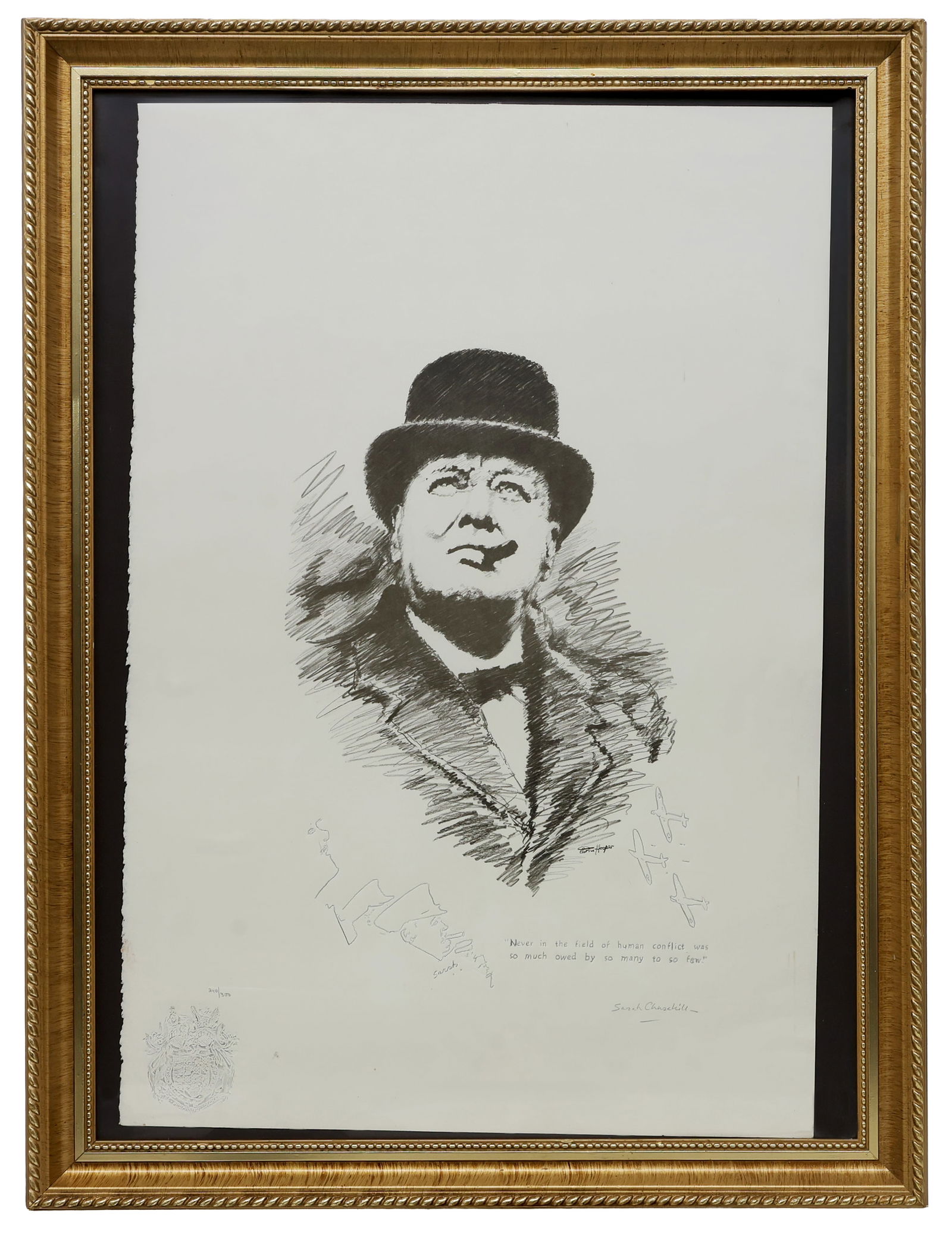 Winston Churchill. Signed by Sarah Churchill. Ltd 240/300 Embossed Lithograph by Curtis Hooper (1 of 5)