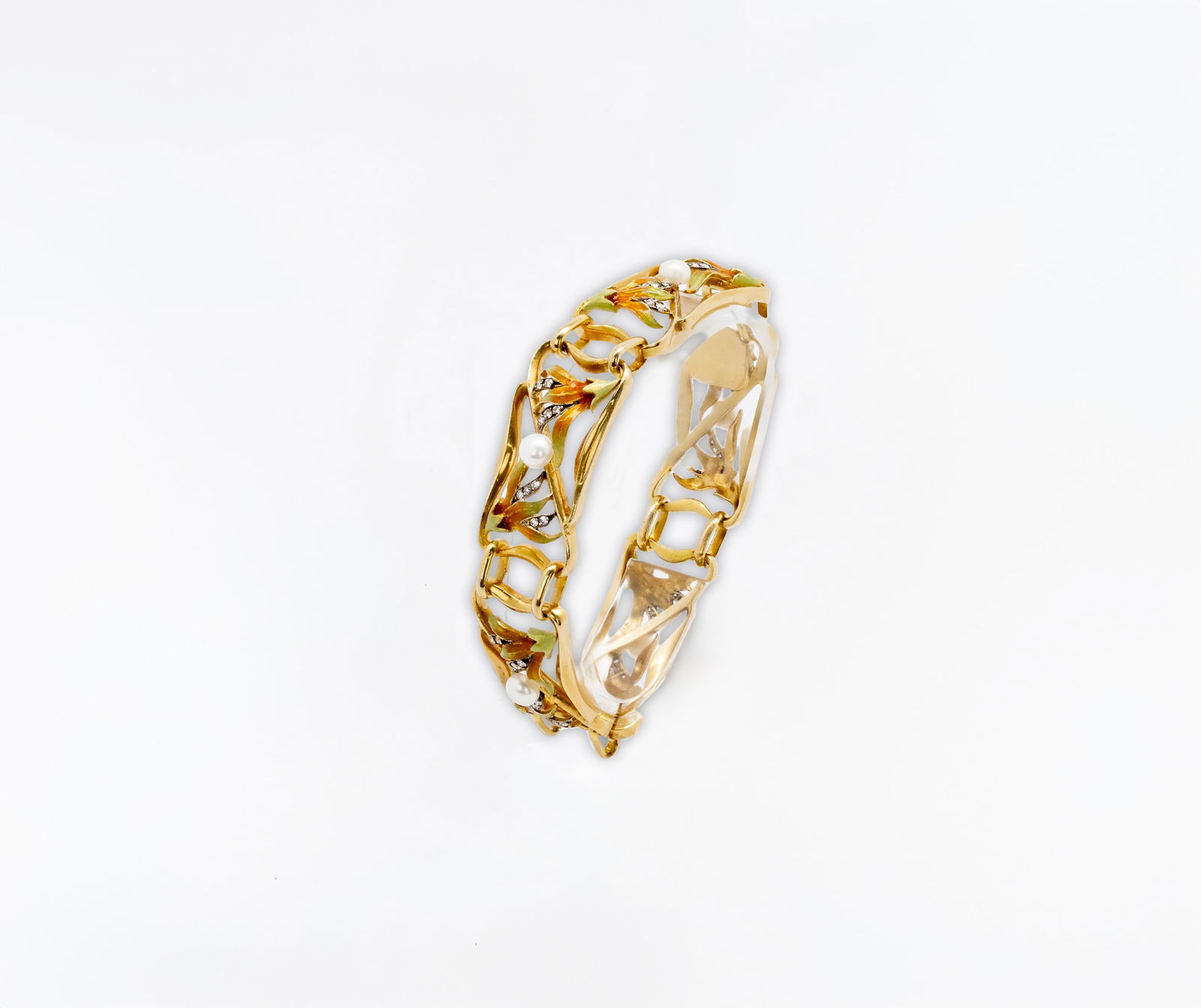 18K Gold Enamel, Diamond & Pearl Bracelet (1 of 10)