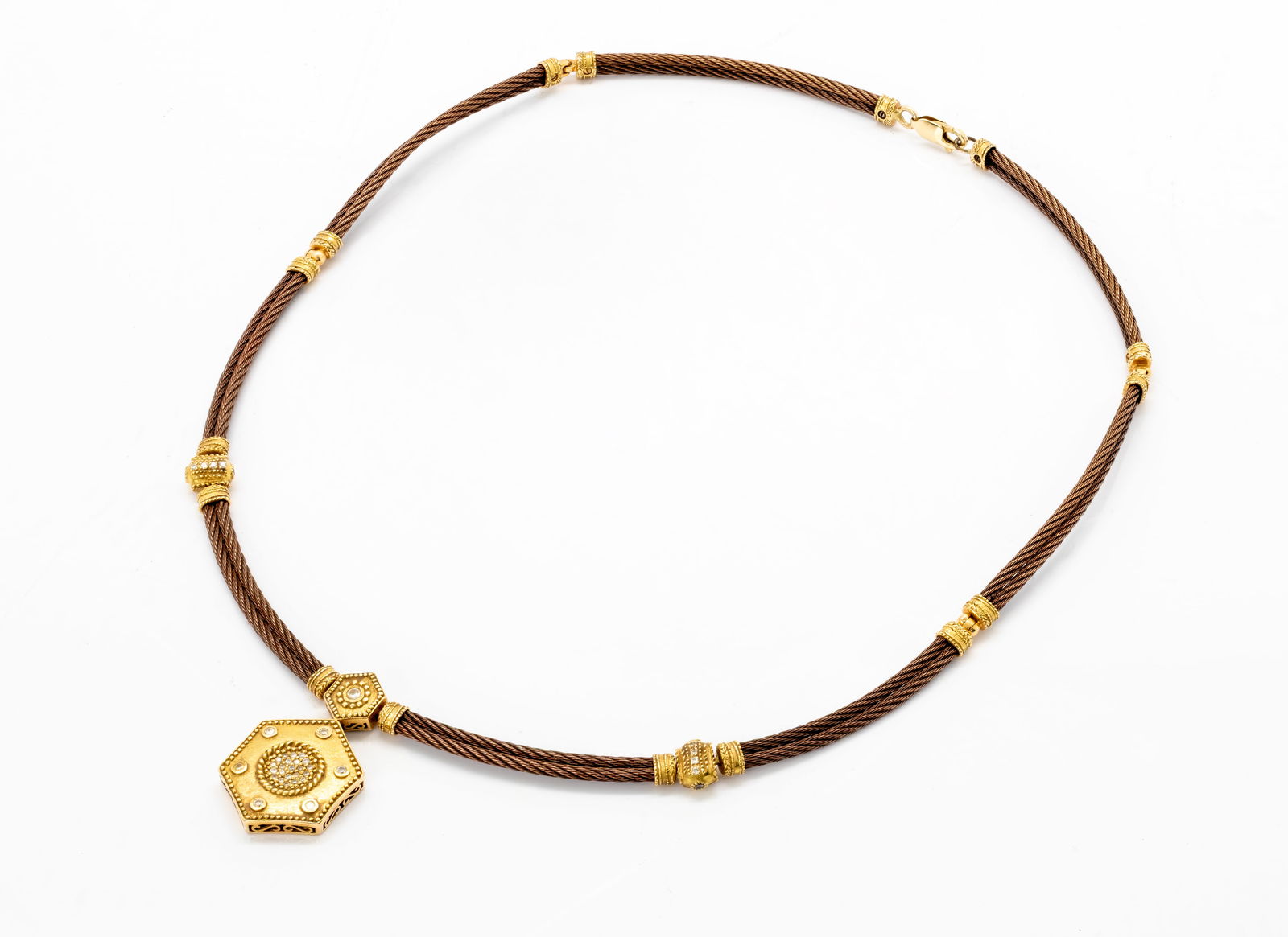 Charriol Geneve 18K Gold & Bronze Cable Necklace with Diamond Medallion (1 of 7)
