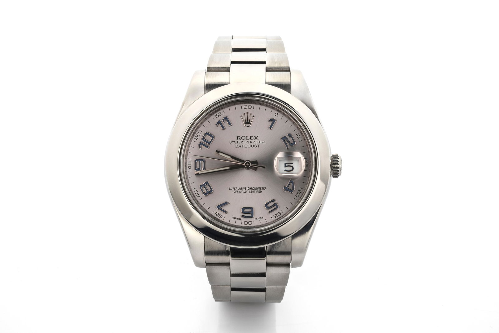 Rolex Datejust 116300 Stainless Steel Oyster Rhodium Arabic Dial Men Watch 41mm: Title: Rolex Datejust, Ref. 116300 Stainless Steel Oyster, Rhodium Arabic Dial, 41mm Reference: 116300 Serial Number: G669XXX Case: Stainless steel, 41mm <