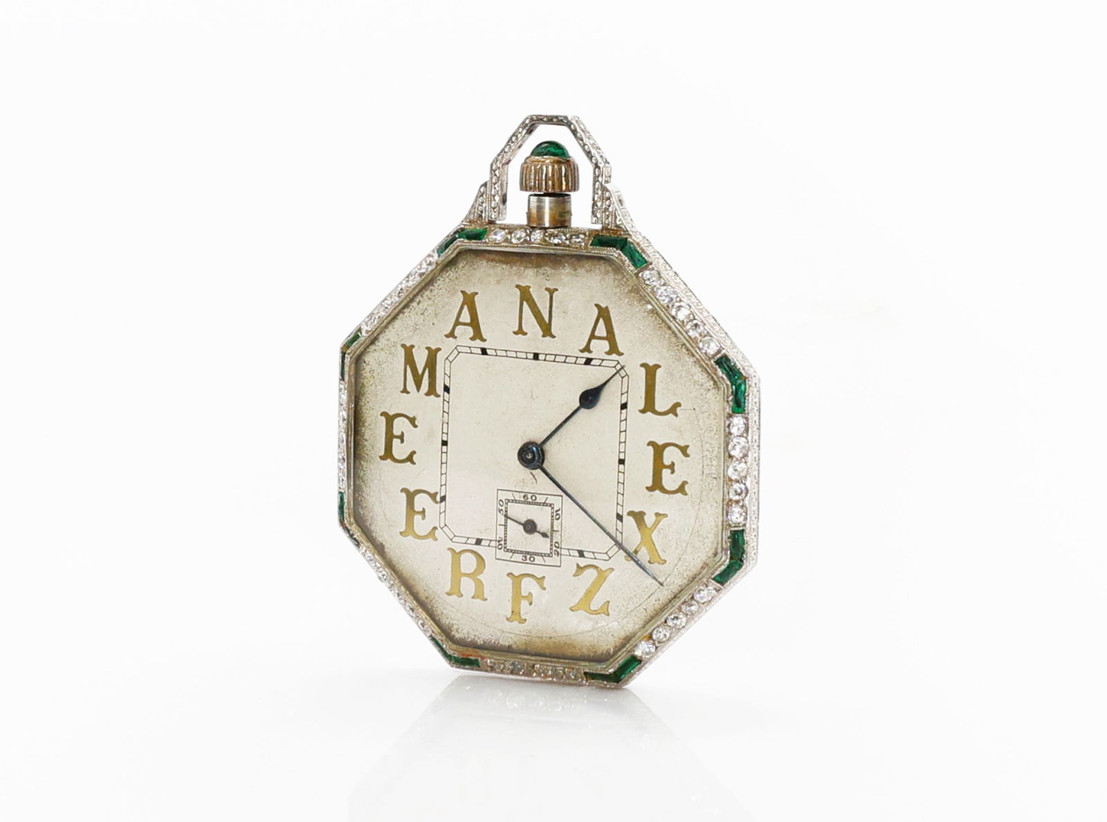 Hand-Made Platinum 18K Gold Diamond & Emerald Waltham Pocket Watch. Appraisal (1 of 11)