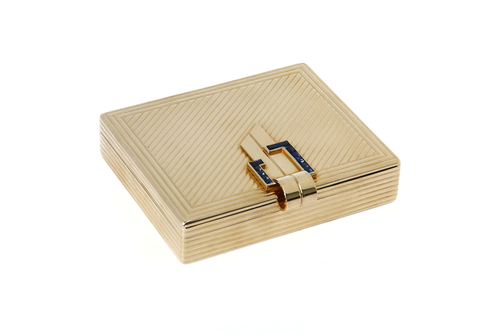 1940s Tiffany-Style Sapphire and Diamond 14K Gold Compact Box (1 of 9)