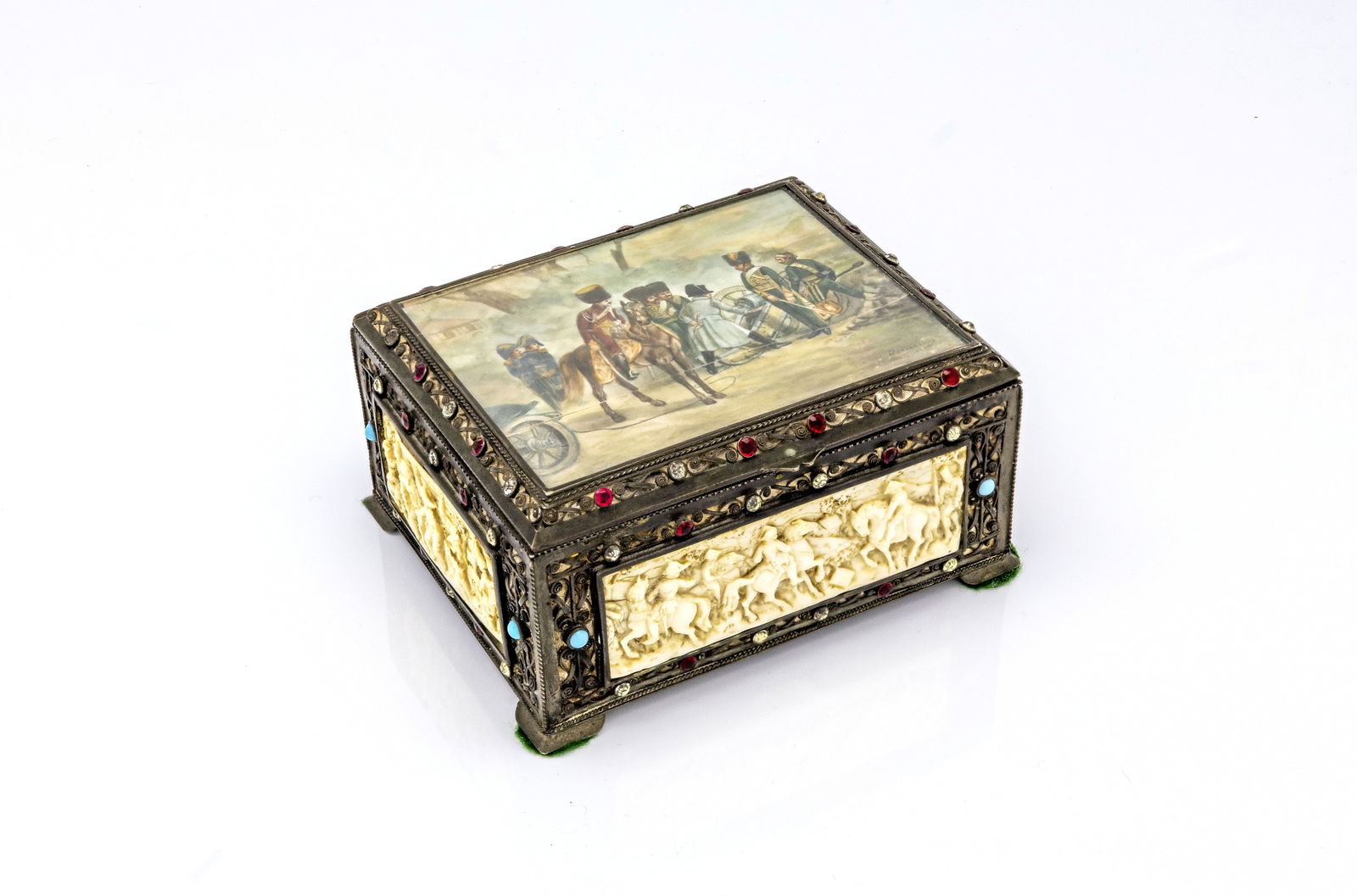 Jeweled Decorative Casket with Painted Lid Signed "Desvarreoy" (1 of 12)