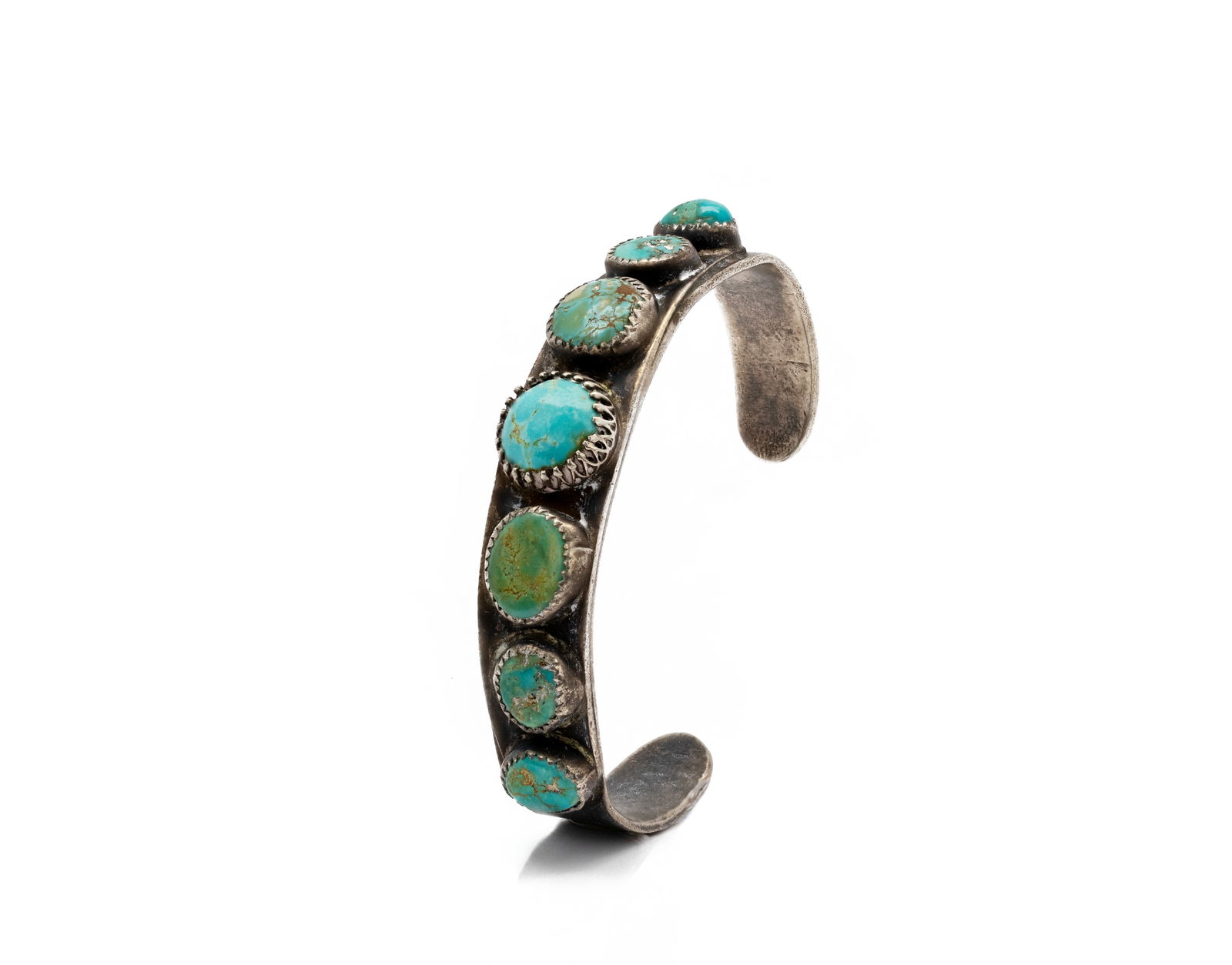 Navajo Native American Silver Cuff Bracelet with Turquoise 7 stones (1 of 5)